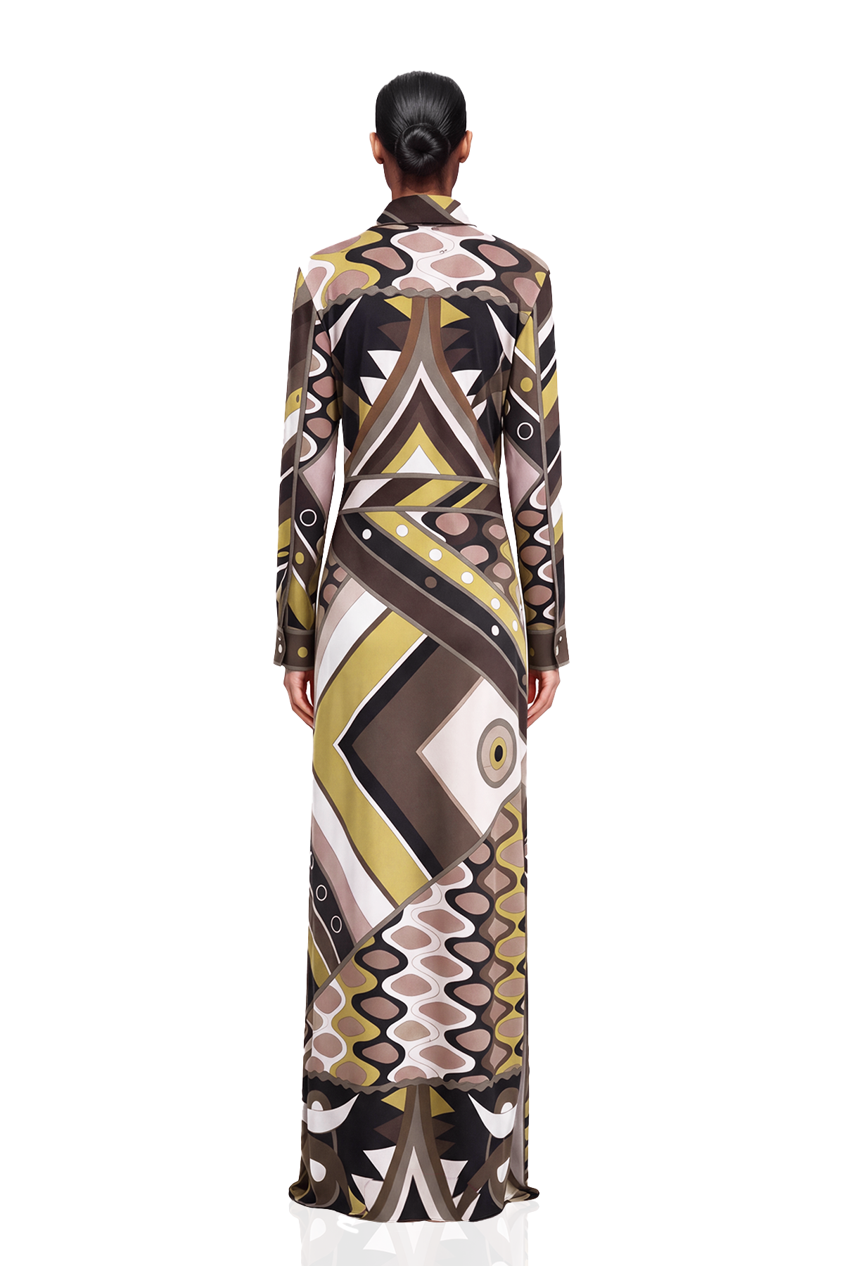 Hardmod Lapel Print Maxi Dress In Light Brown