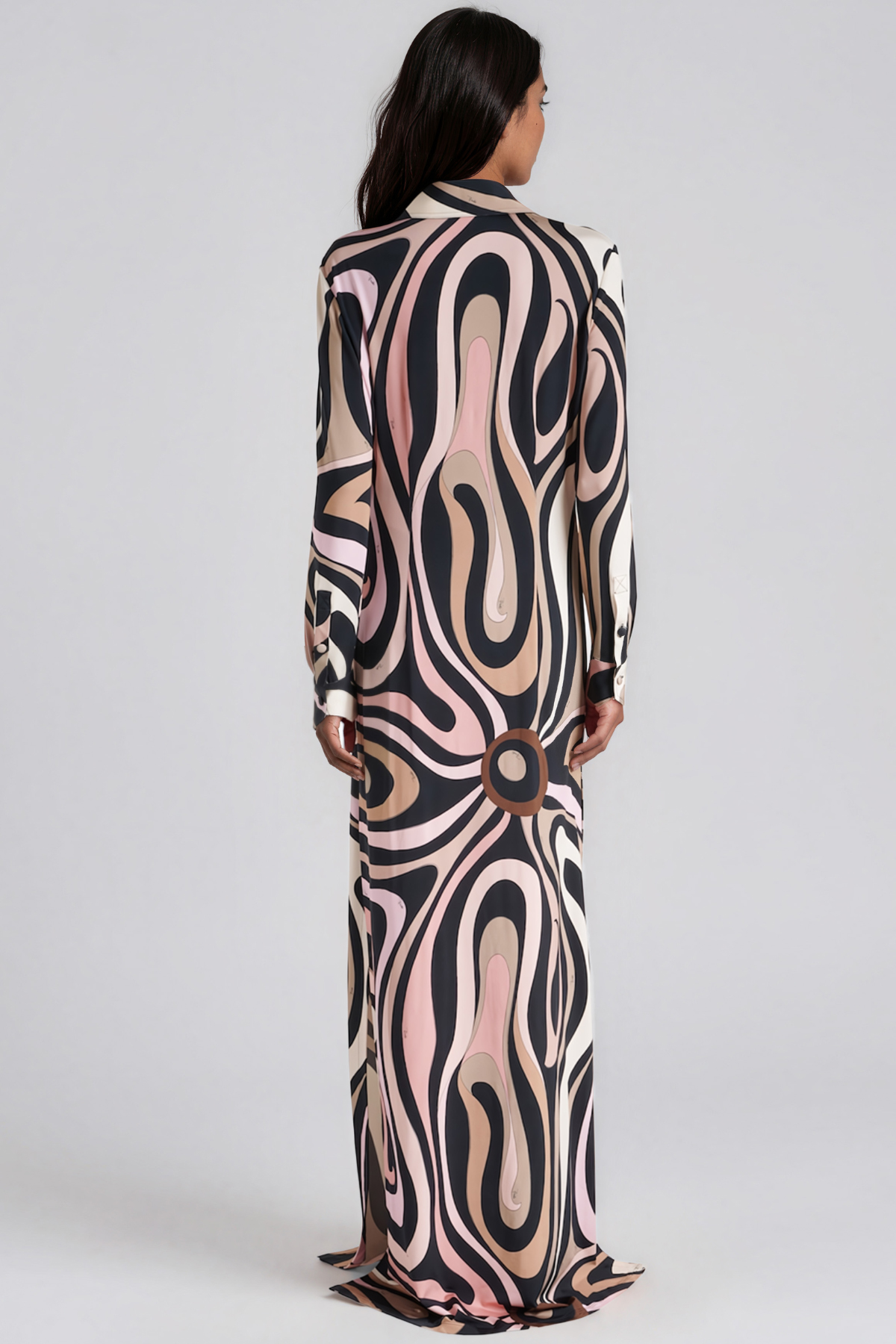 Hardmod Lapel Print Maxi Dress In Pink