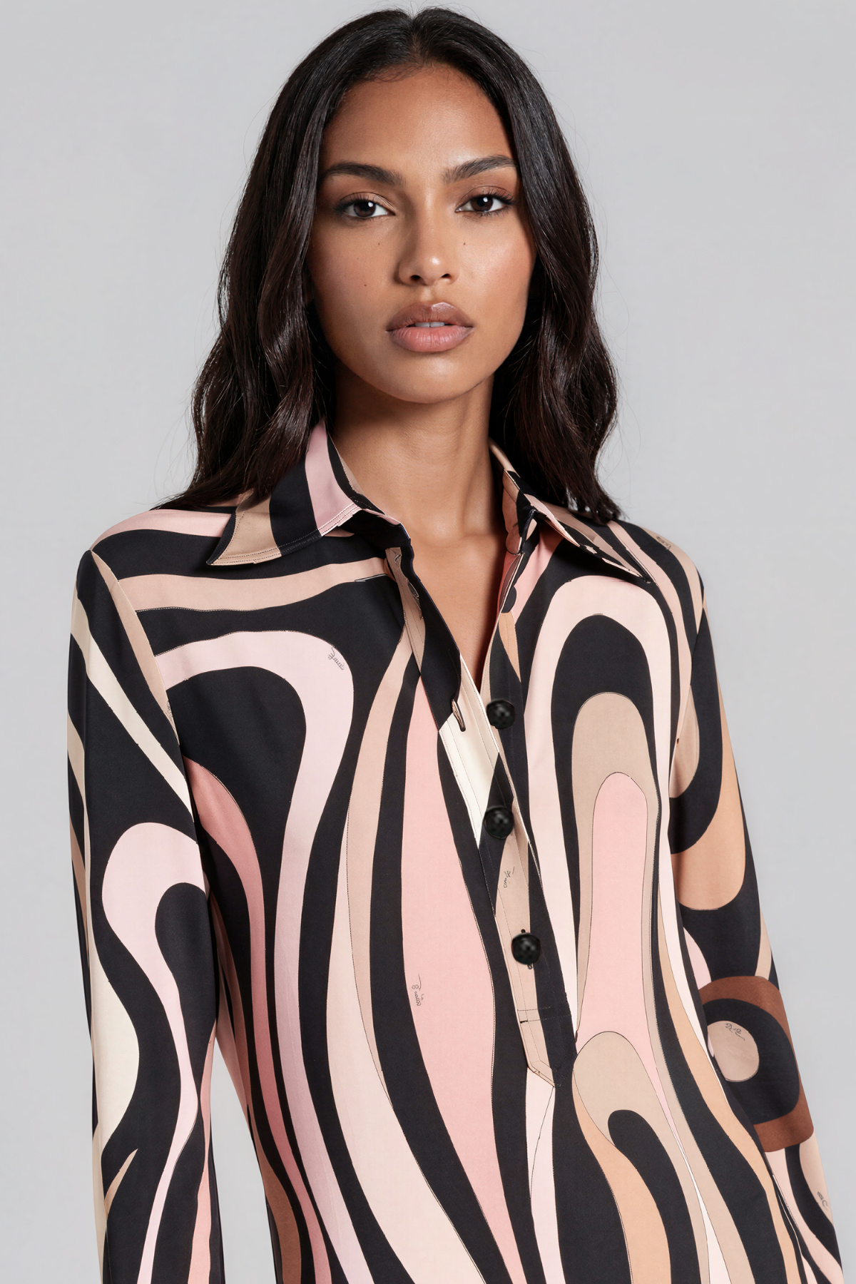 Hardmod Lapel Print Maxi Dress In Pink