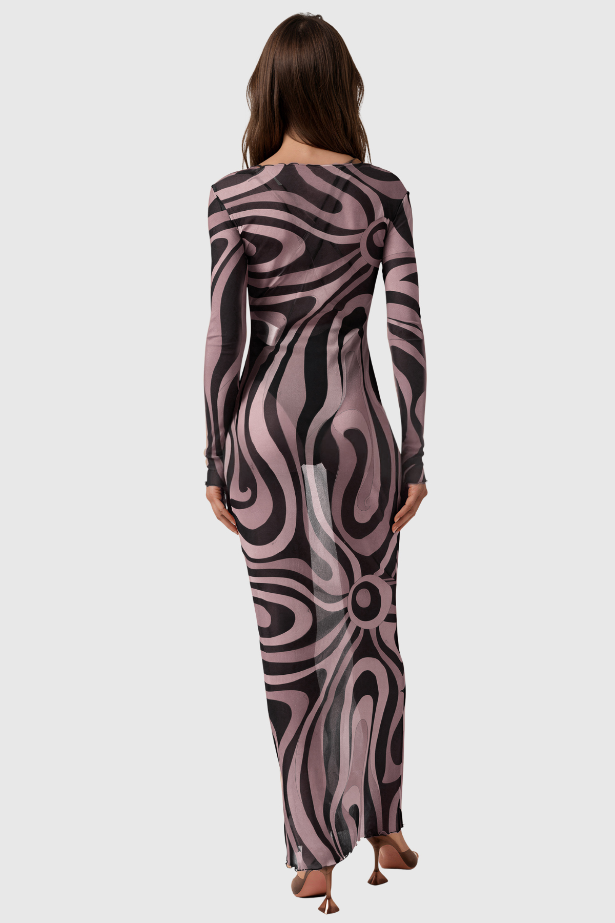 Hardmod Long Sleeve Print Mesh Maxi Dress