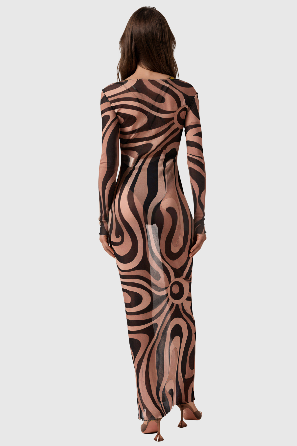 Hardmod Long Sleeve Print Mesh Maxi Dress
