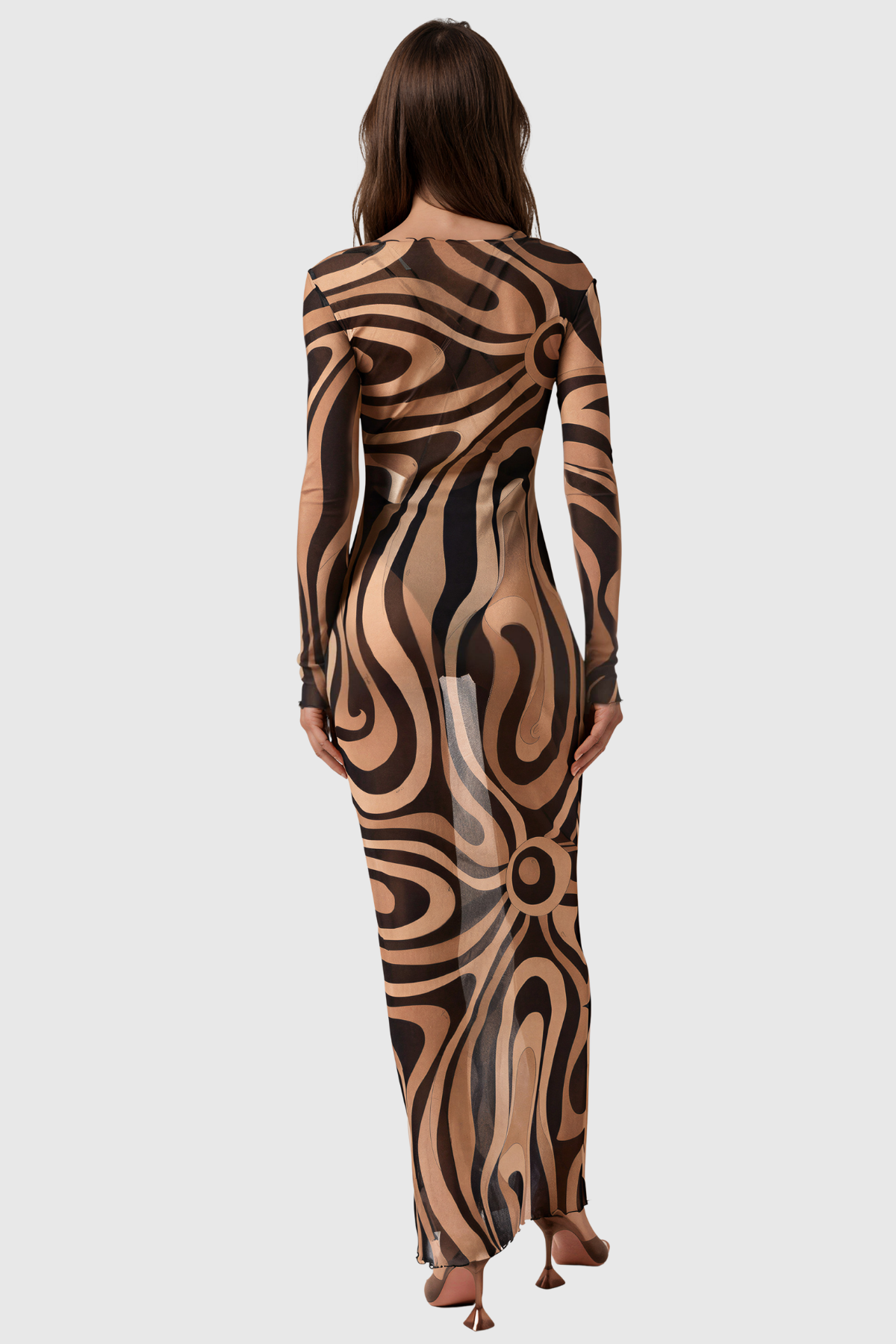 Hardmod Long Sleeve Print Mesh Maxi Dress