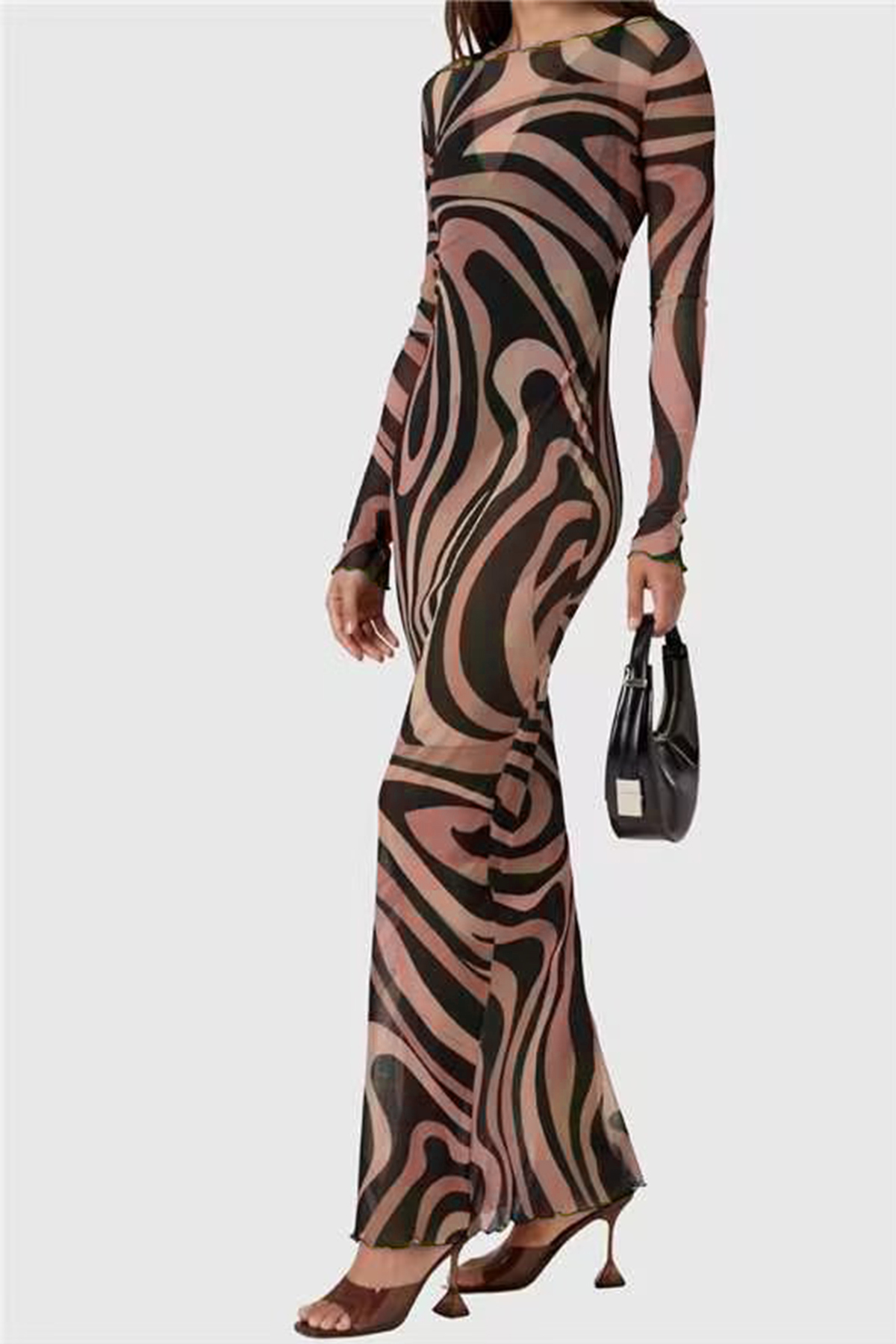Hardmod Long Sleeve Print Mesh Maxi Dress