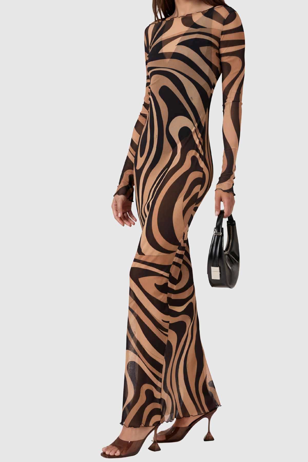 Hardmod Long Sleeve Print Mesh Maxi Dress