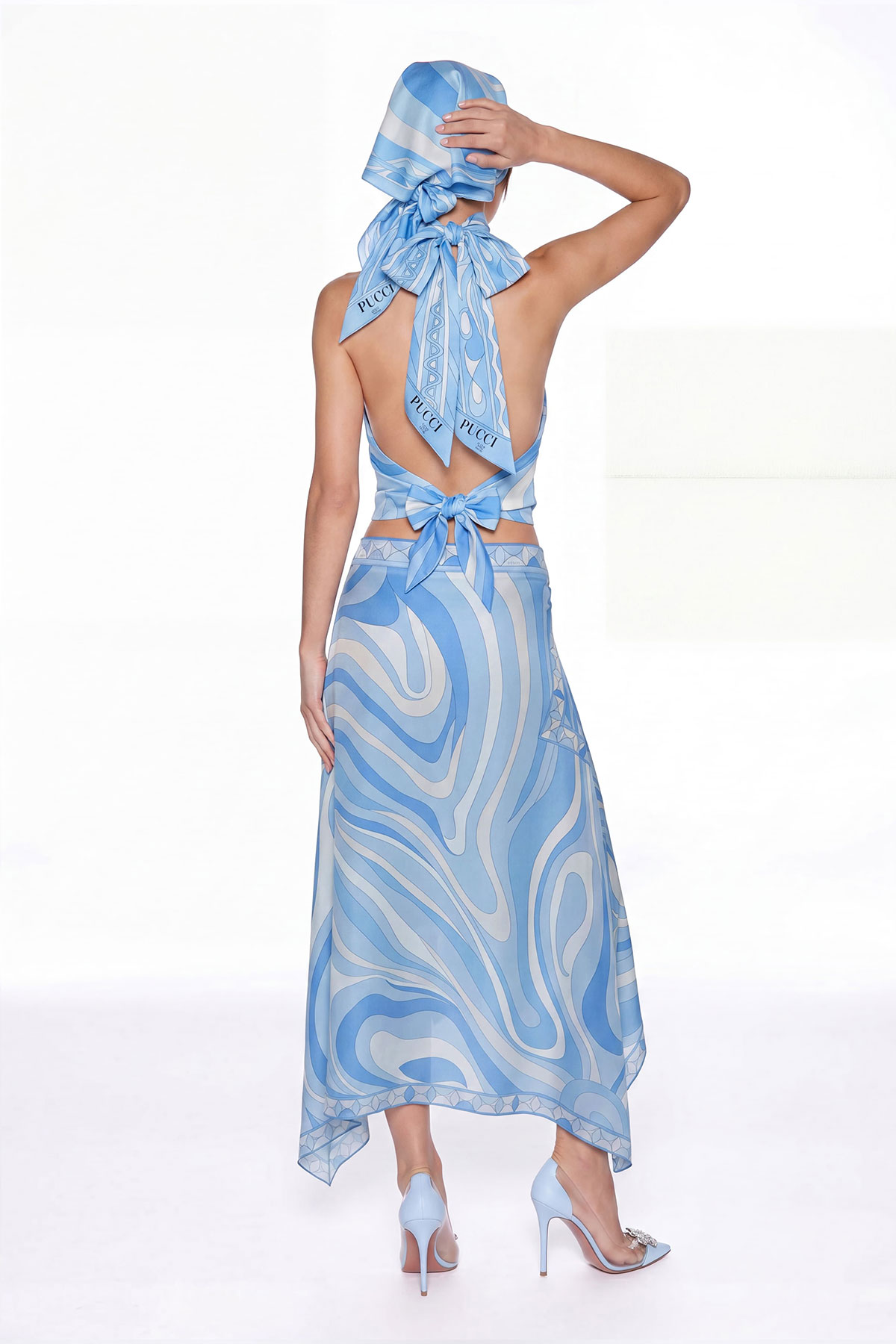 Hardmod Print Split Three Piece Skirt Set In Blue