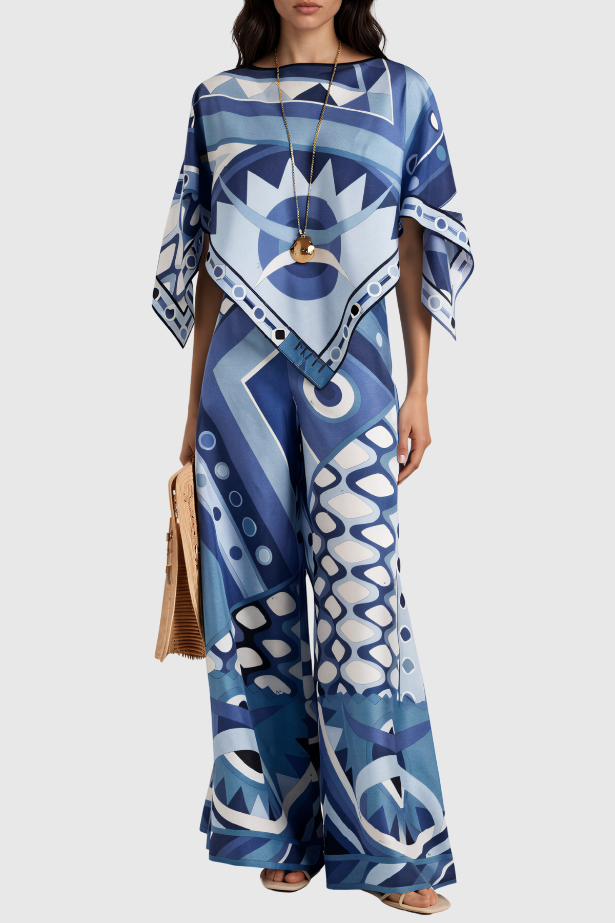 Hardmod Ruffle Print Pants Set In Blue