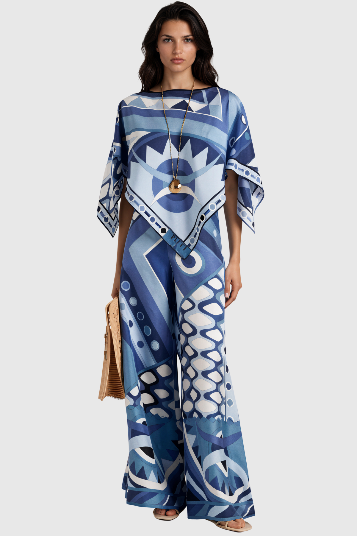 Hardmod Ruffle Print Pants Set In Blue