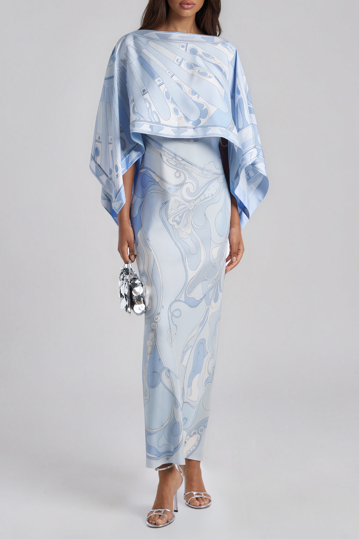 Hardmod Satin Print Shawl Maxi Dress