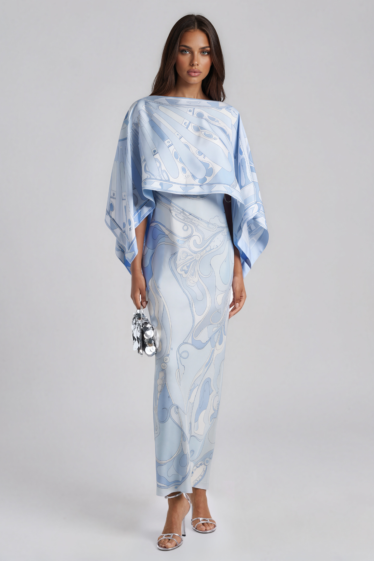 Hardmod Satin Print Shawl Maxi Dress