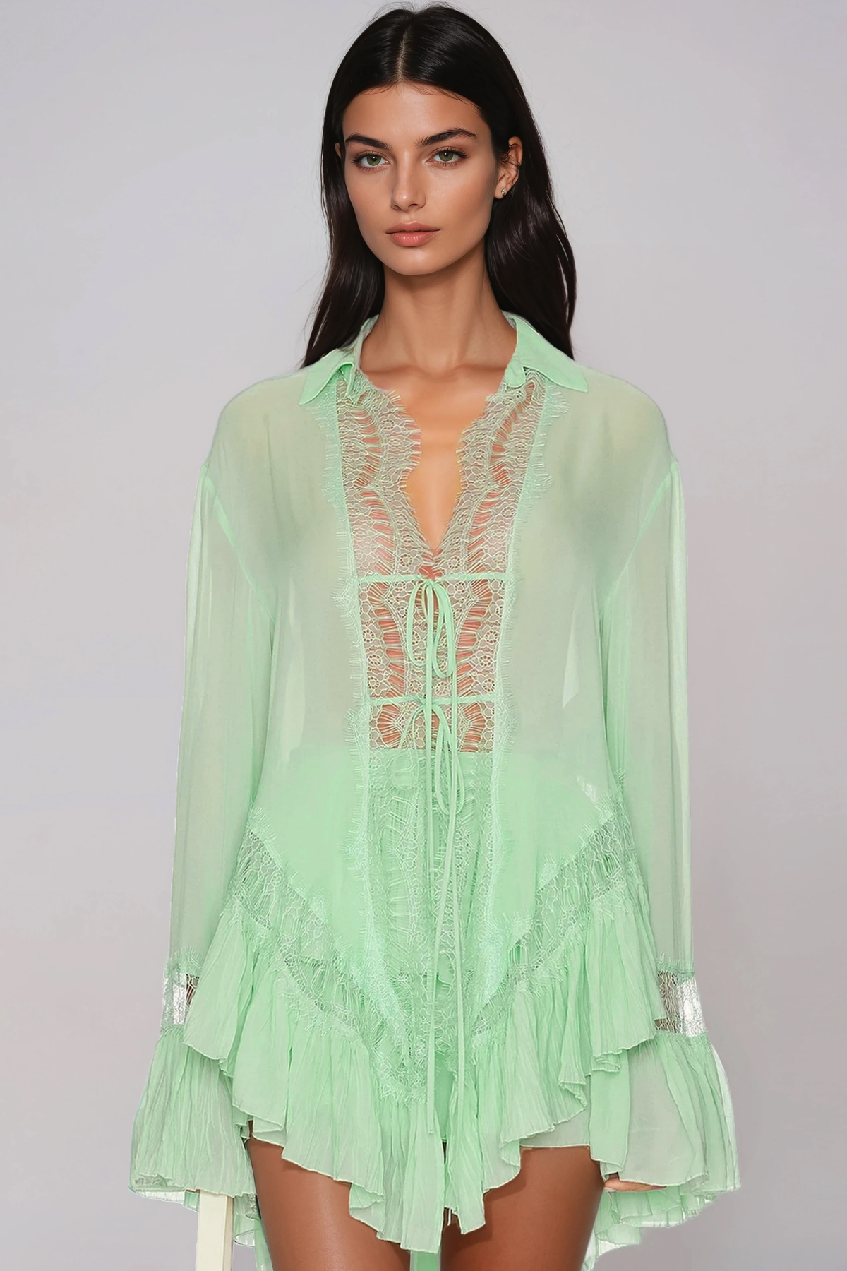 Henrik Lace Tie Up Ruffle Shorts Set