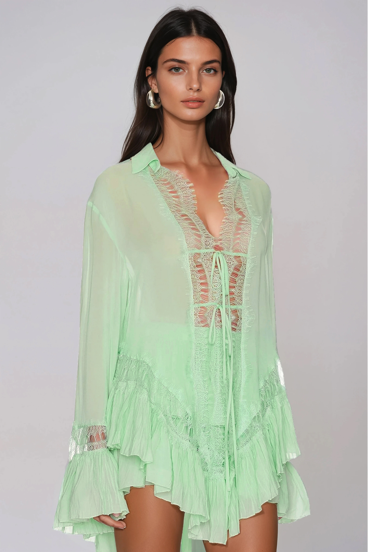 Henrik Lace Tie Up Ruffle Shorts Set