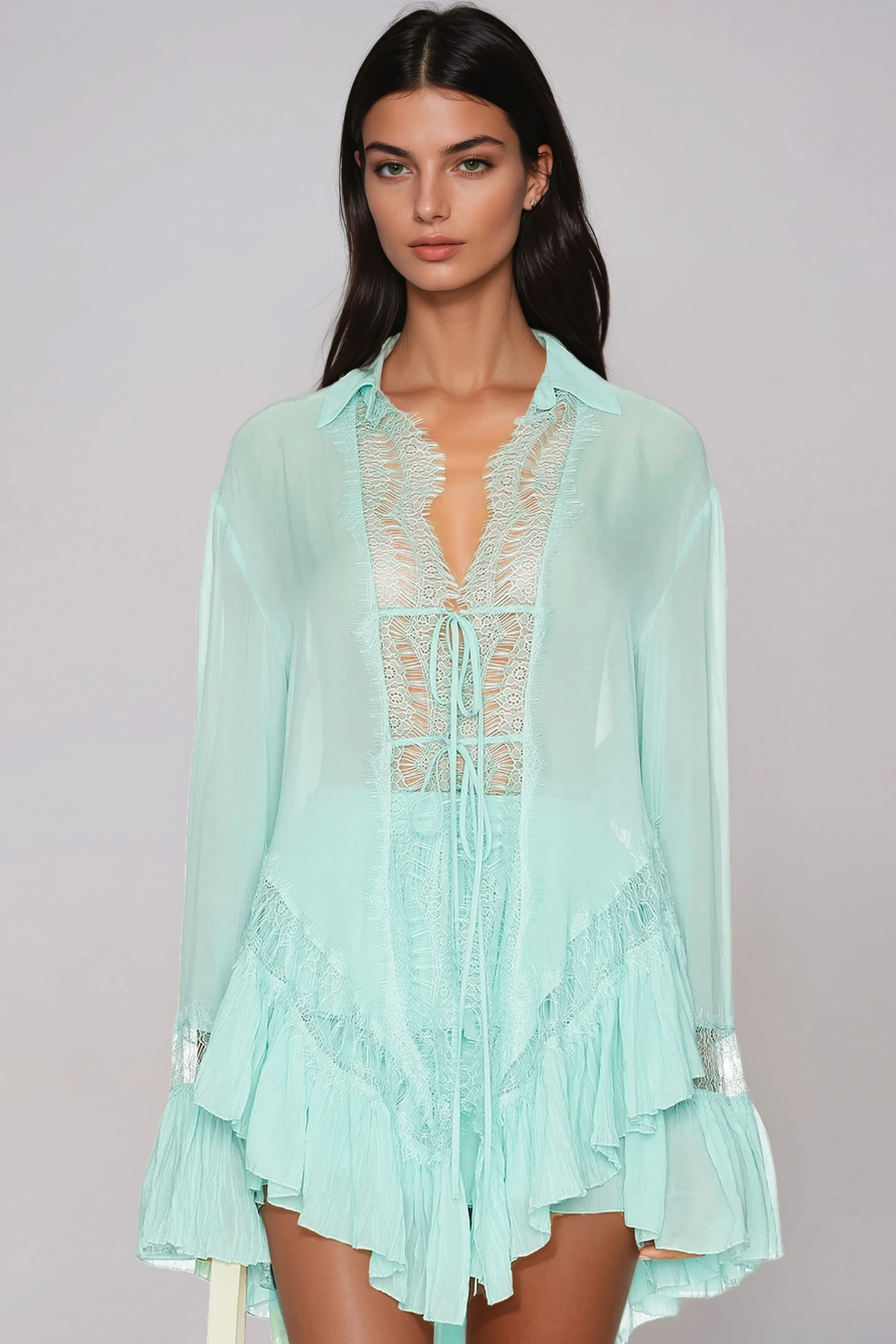 Henrik Lace Tie Up Ruffle Shorts Set In Blue