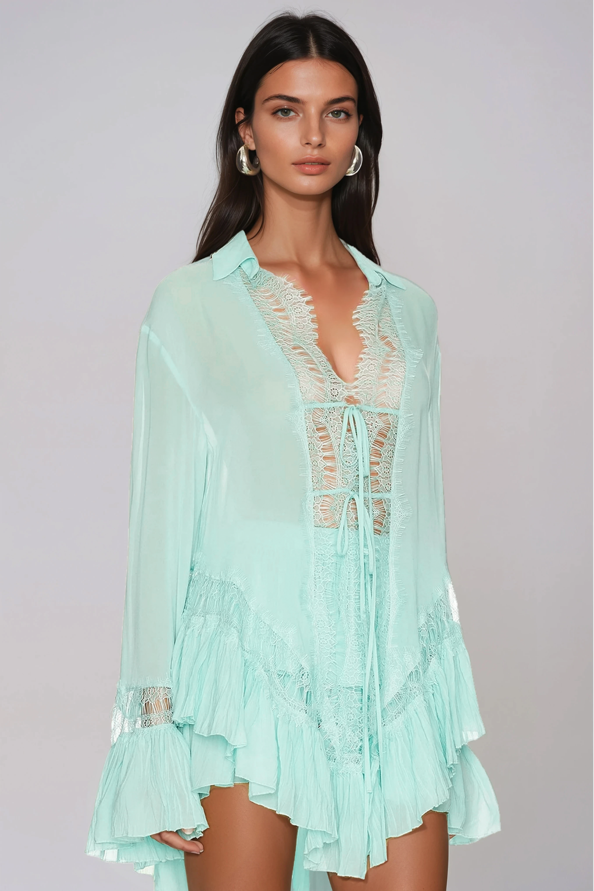 Henrik Lace Tie Up Ruffle Shorts Set In Blue
