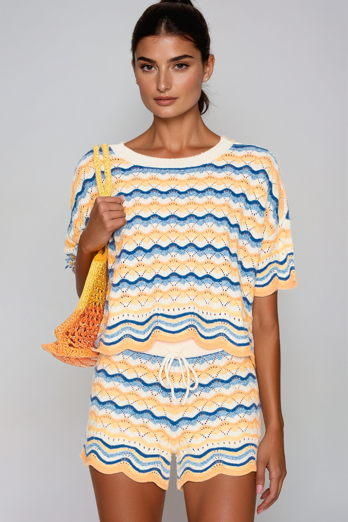 Henry Stripe Knit Shorts Set In Blue