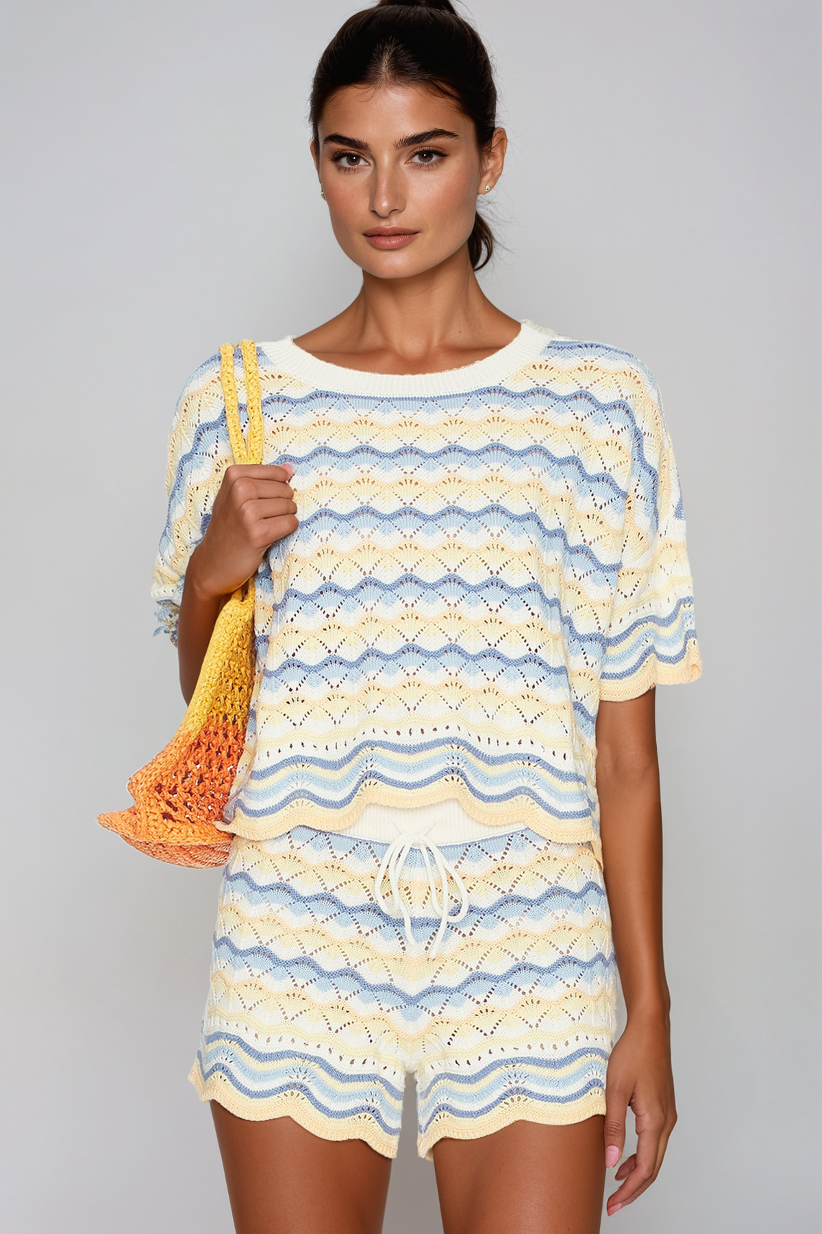 Henry Stripe Knit Shorts Set In Blue