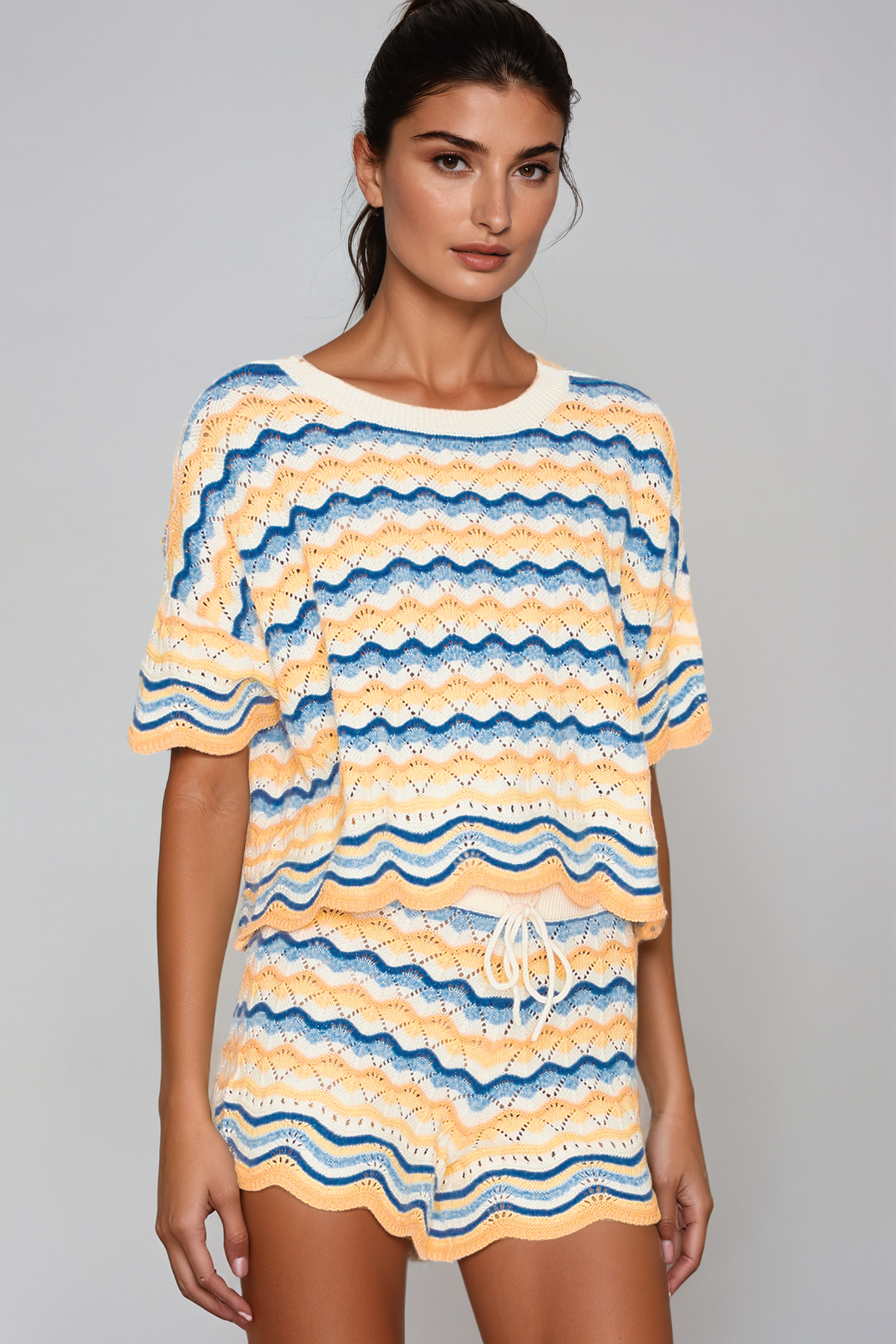 Henry Stripe Knit Shorts Set In Blue