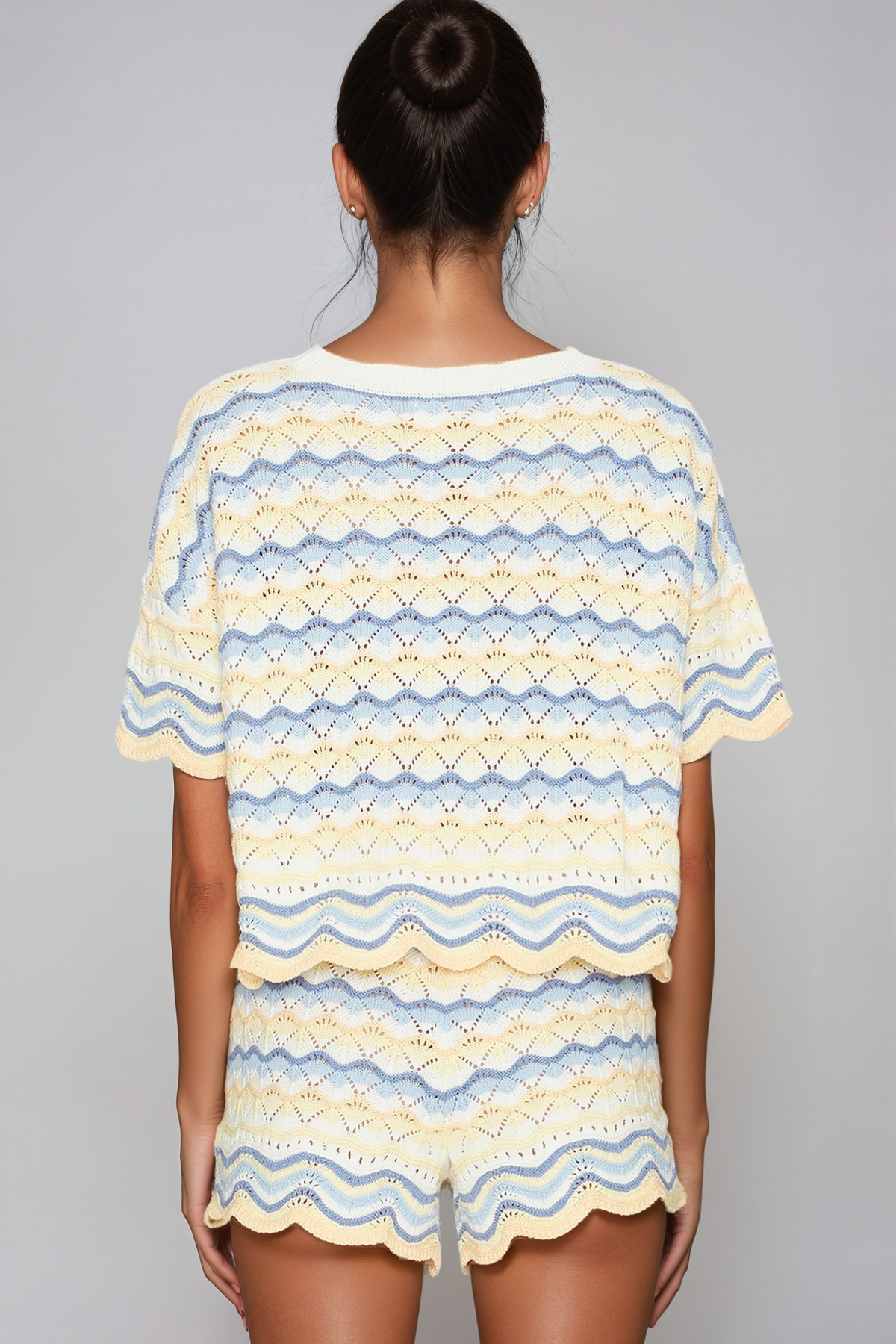 Henry Stripe Knit Shorts Set In Blue
