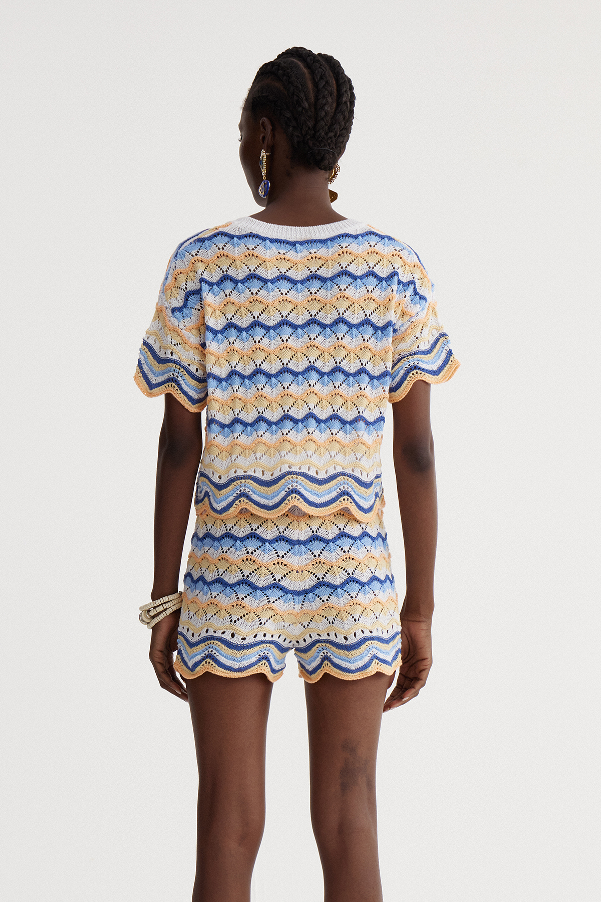 Henry Stripe Knit Shorts Set In Blue