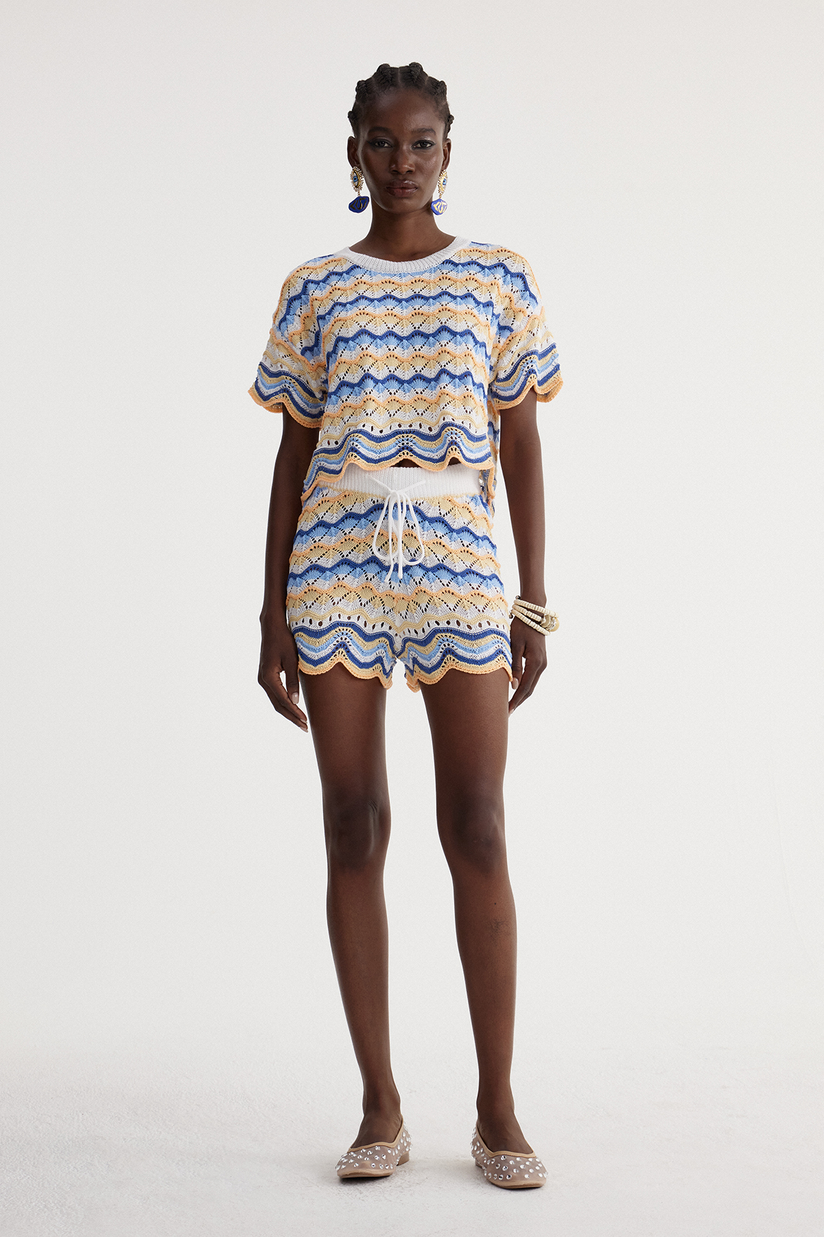 Henry Stripe Knit Shorts Set In Blue