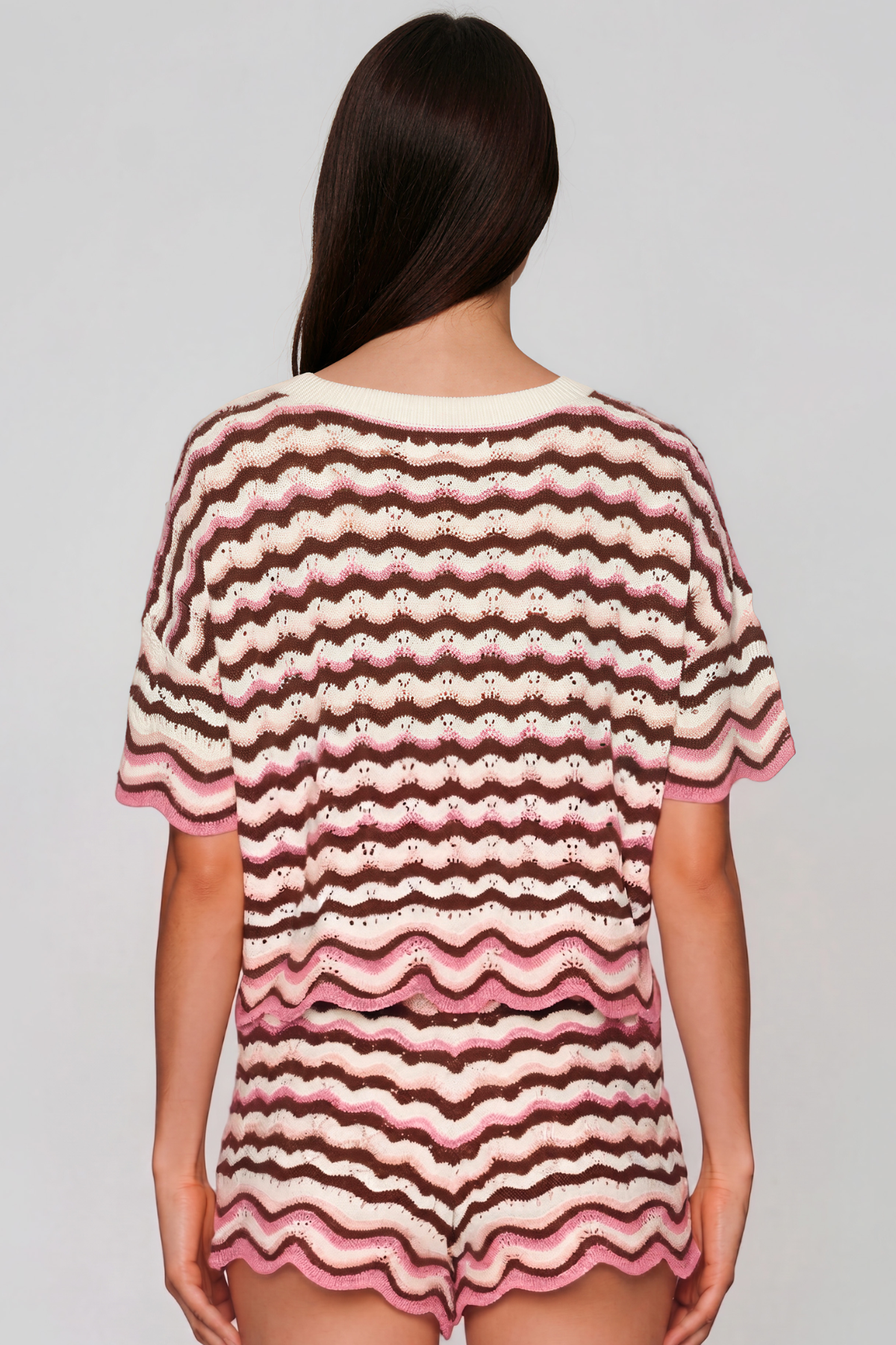 Henry Stripe Knit Shorts Set In Pink