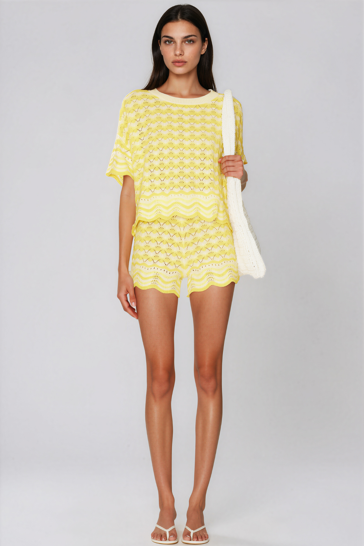 Henry Stripe Knit Shorts Set In Yellow