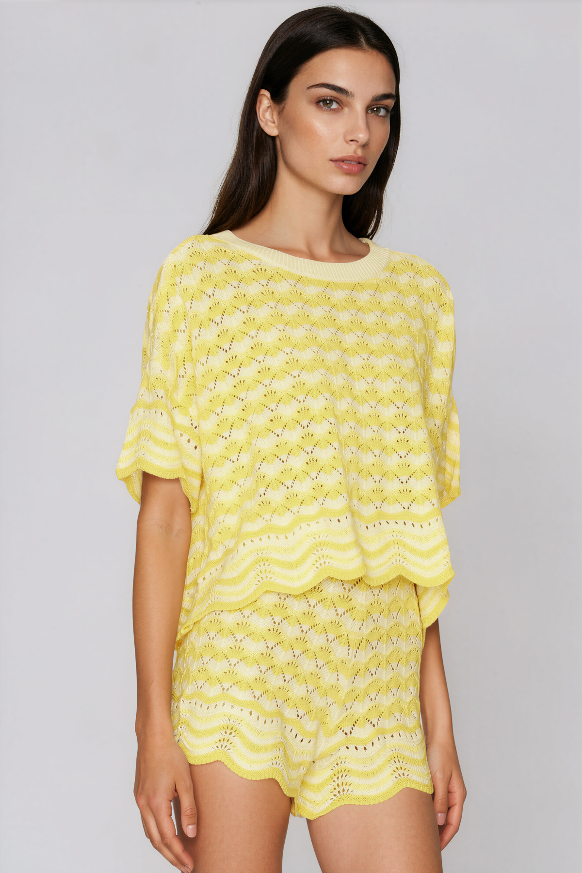 Henry Stripe Knit Shorts Set In Yellow