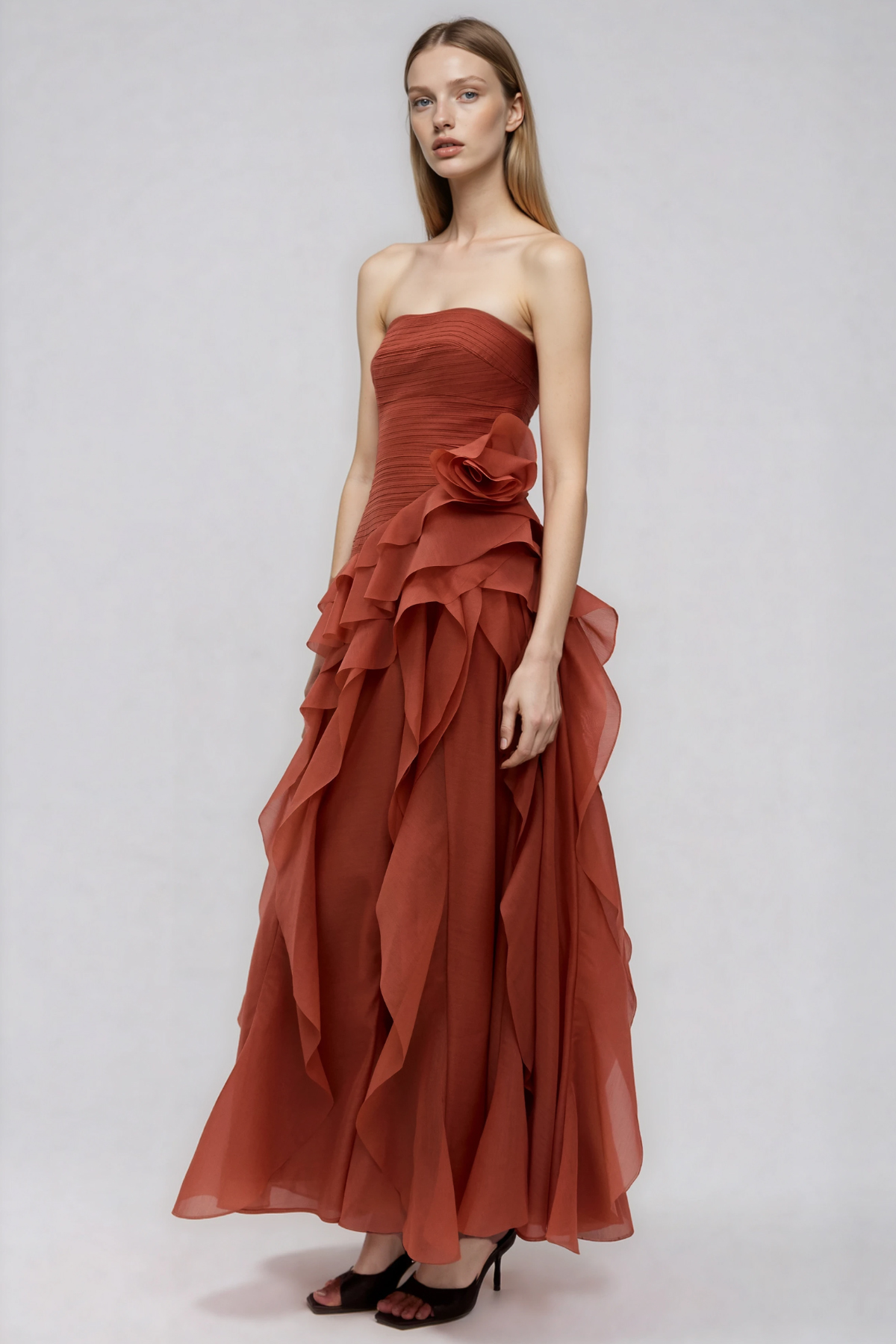 Hephzibah Strapless Ruffle Maxi Dress