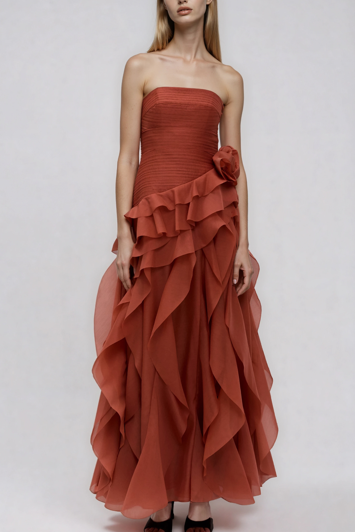 Hephzibah Strapless Ruffle Maxi Dress