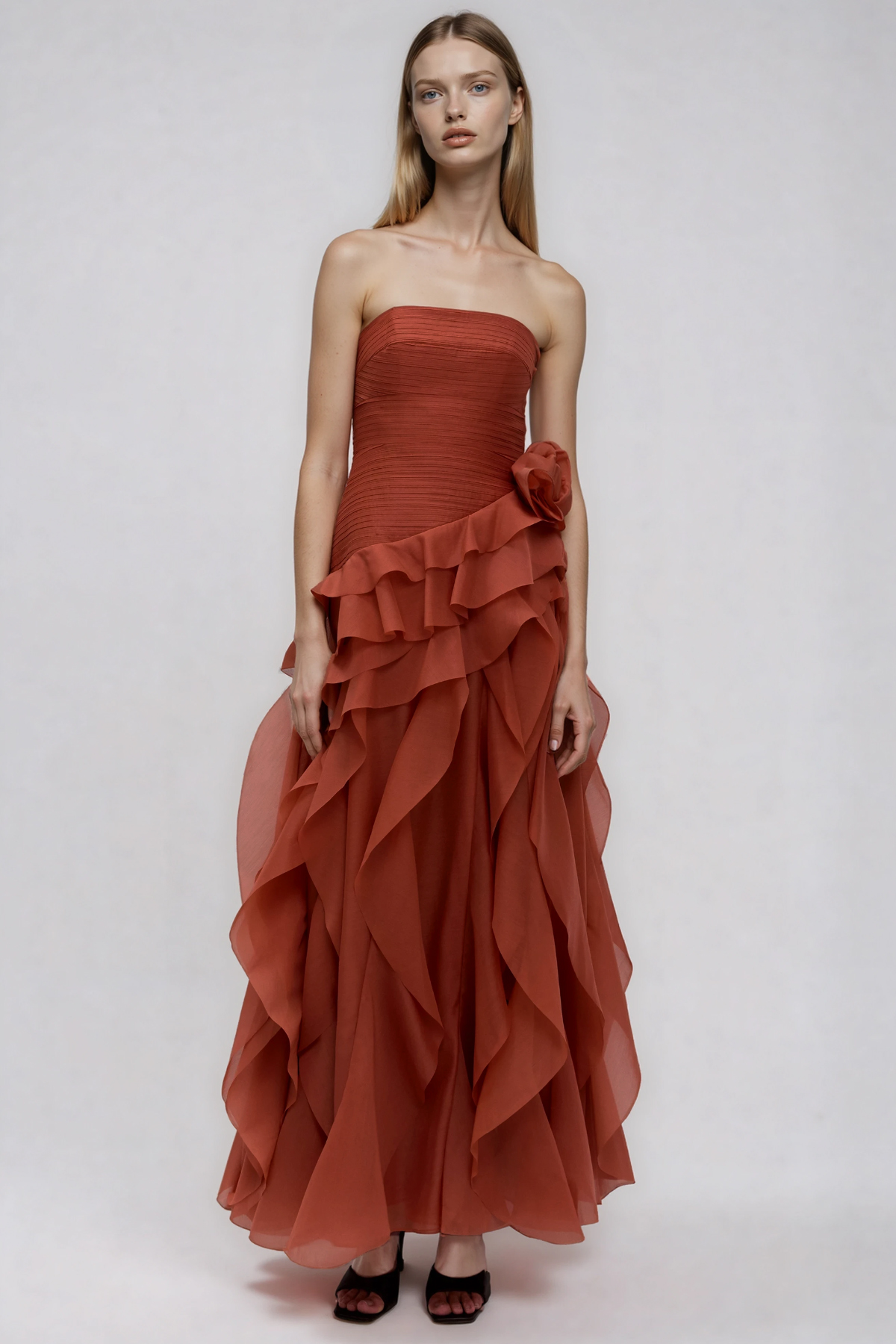 Hephzibah Strapless Ruffle Maxi Dress