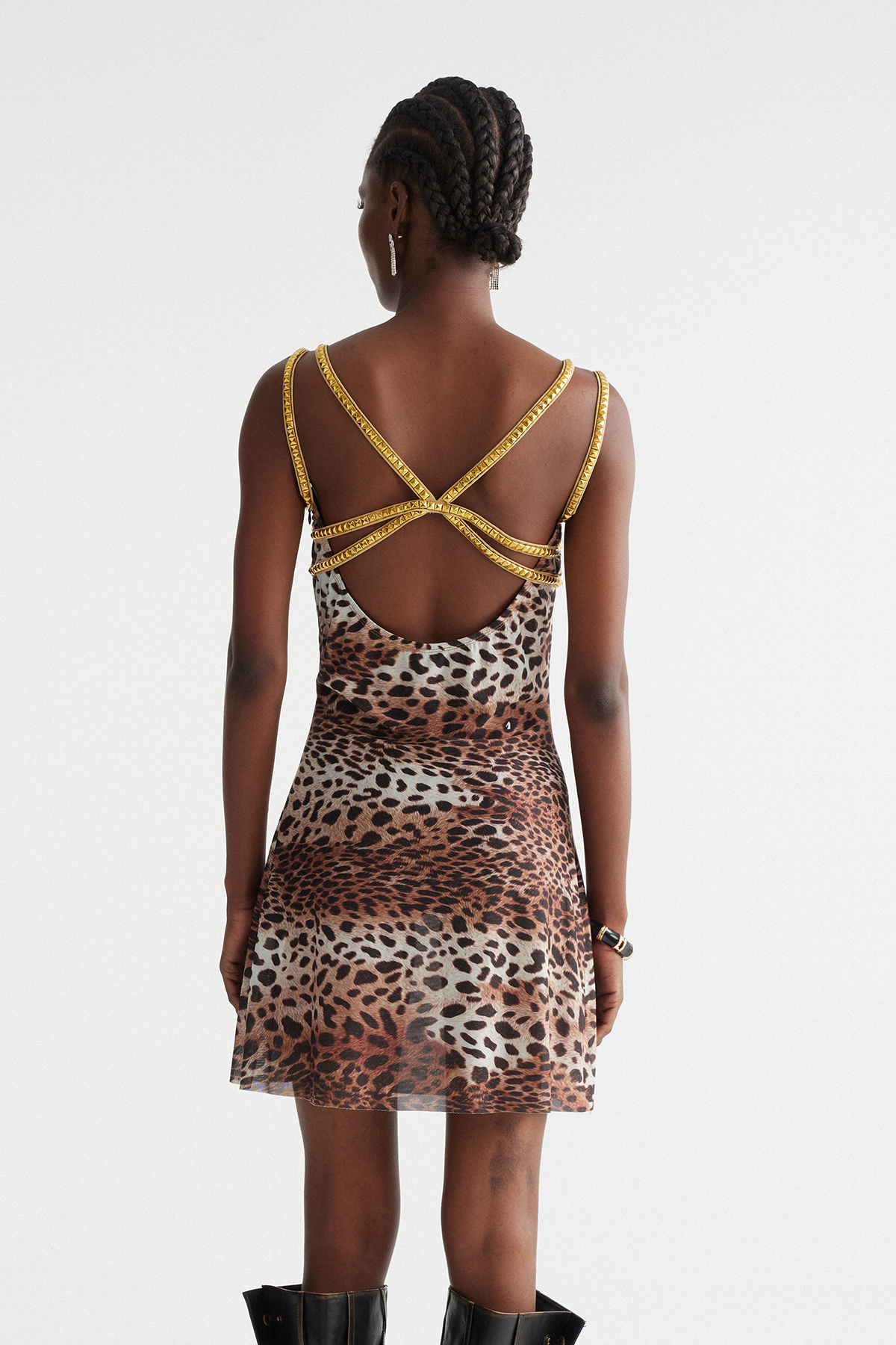 Hepsie Leopard Studded Mini Dress
