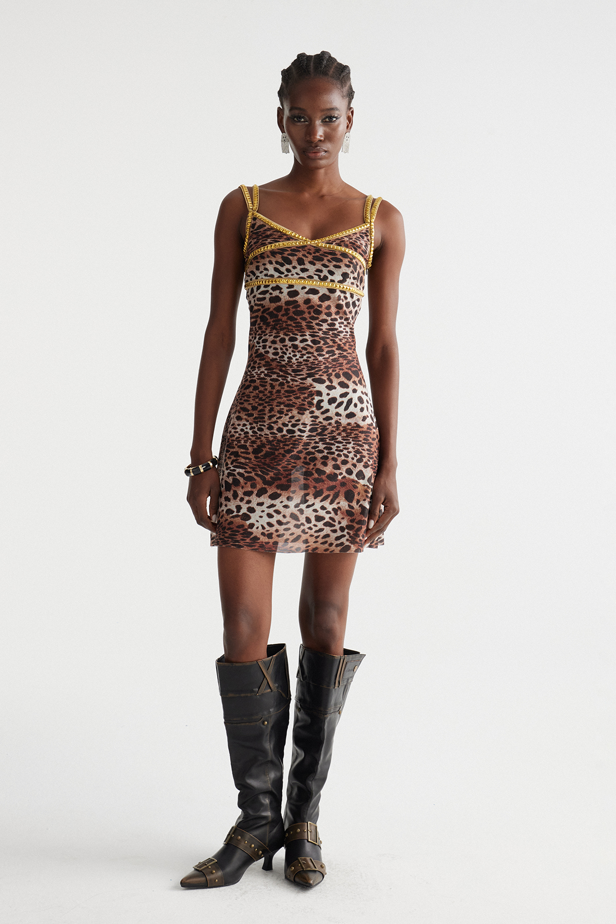 Hepsie Leopard Studded Mini Dress