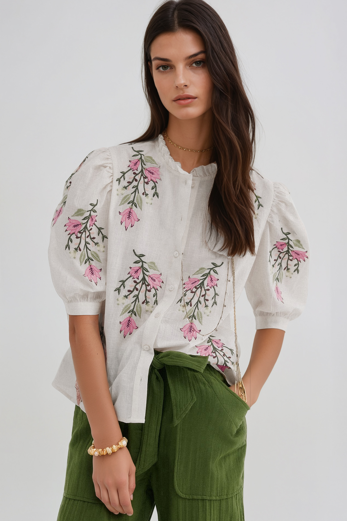 Hermanni Puff Sleeve Embroidered Floral Top