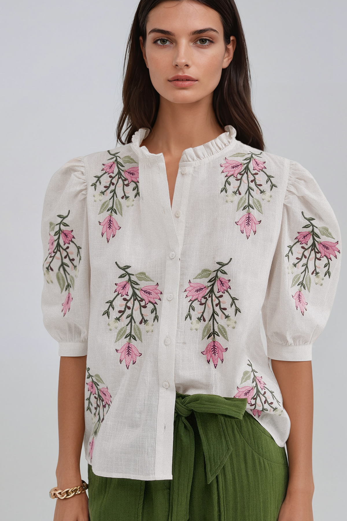 Hermanni Puff Sleeve Embroidered Floral Top