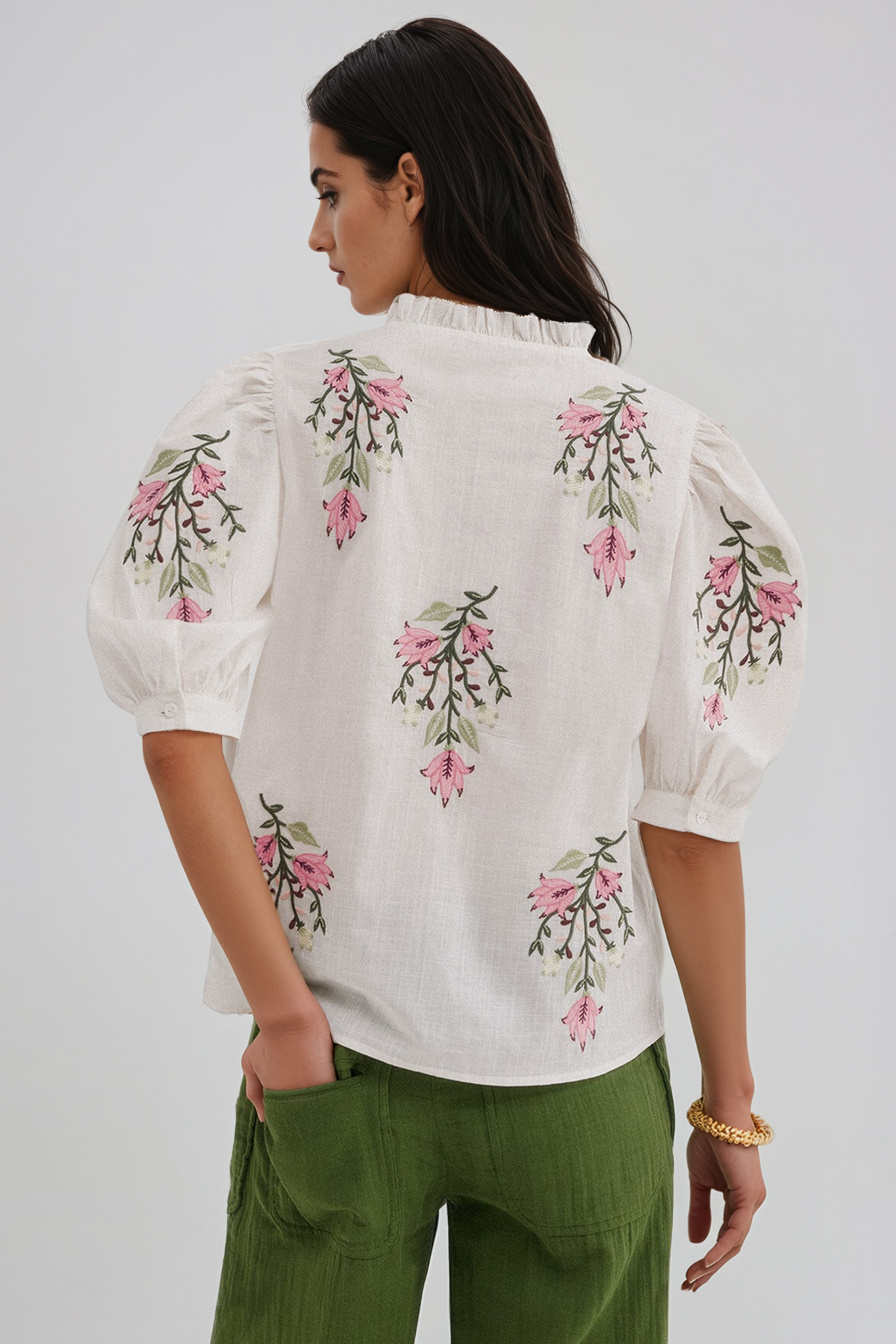 Hermanni Puff Sleeve Embroidered Floral Top