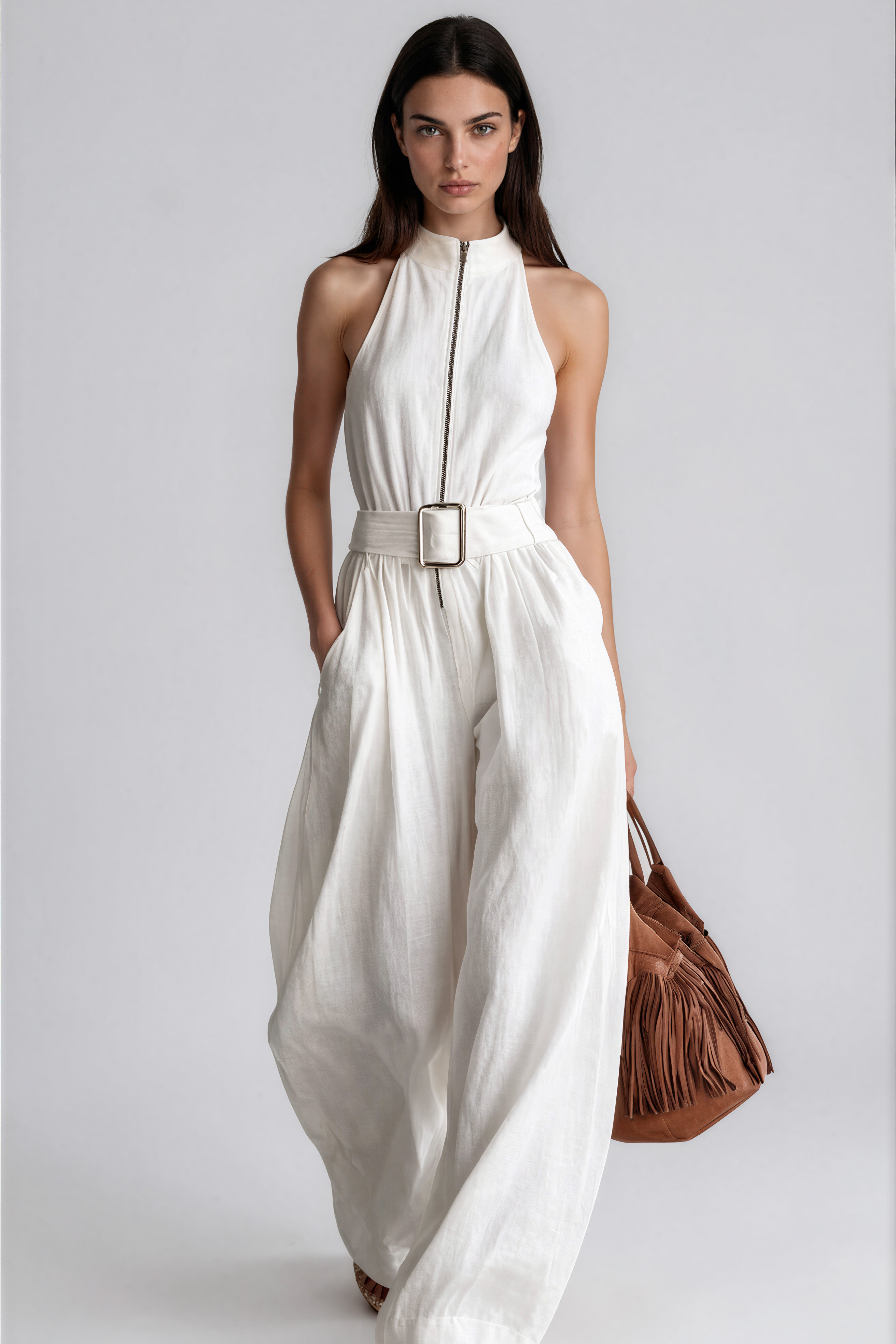Hermanus Halter Neck Ruch Belt Jumpsuit