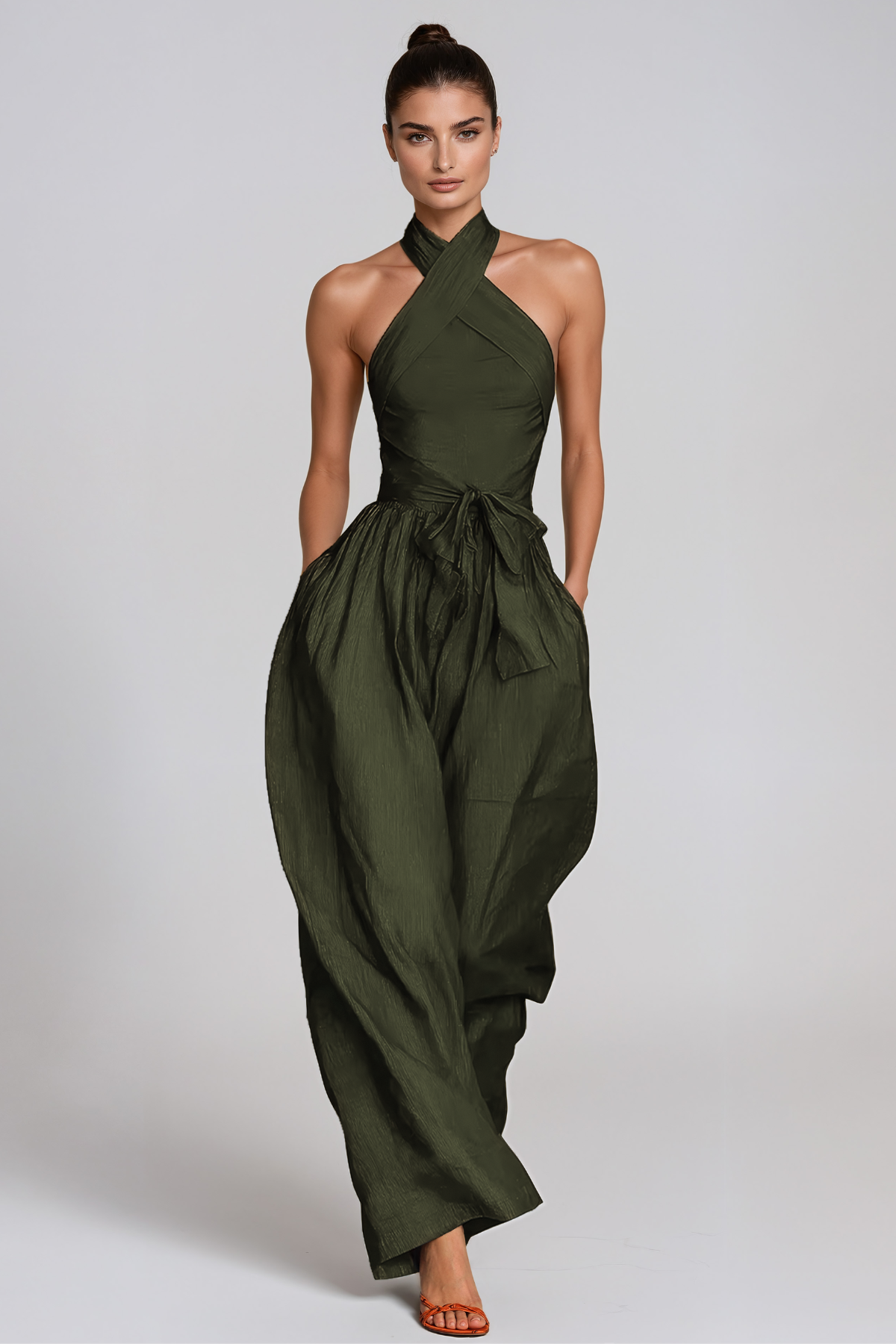 Hermanus Halter Neck Tie Up Baggy Jumpsuit In Green
