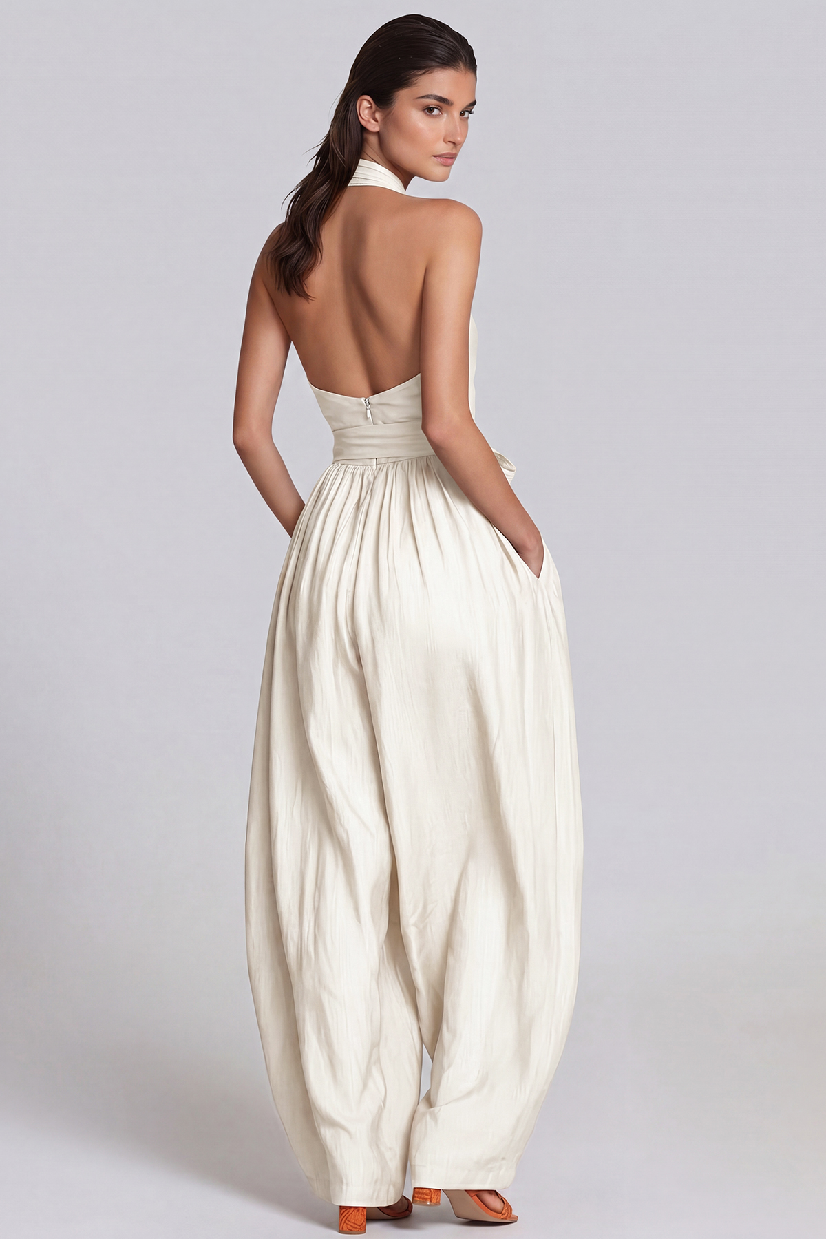 Hermanus Halter Neck Tie Up Baggy Jumpsuit In White – Innovare Denim