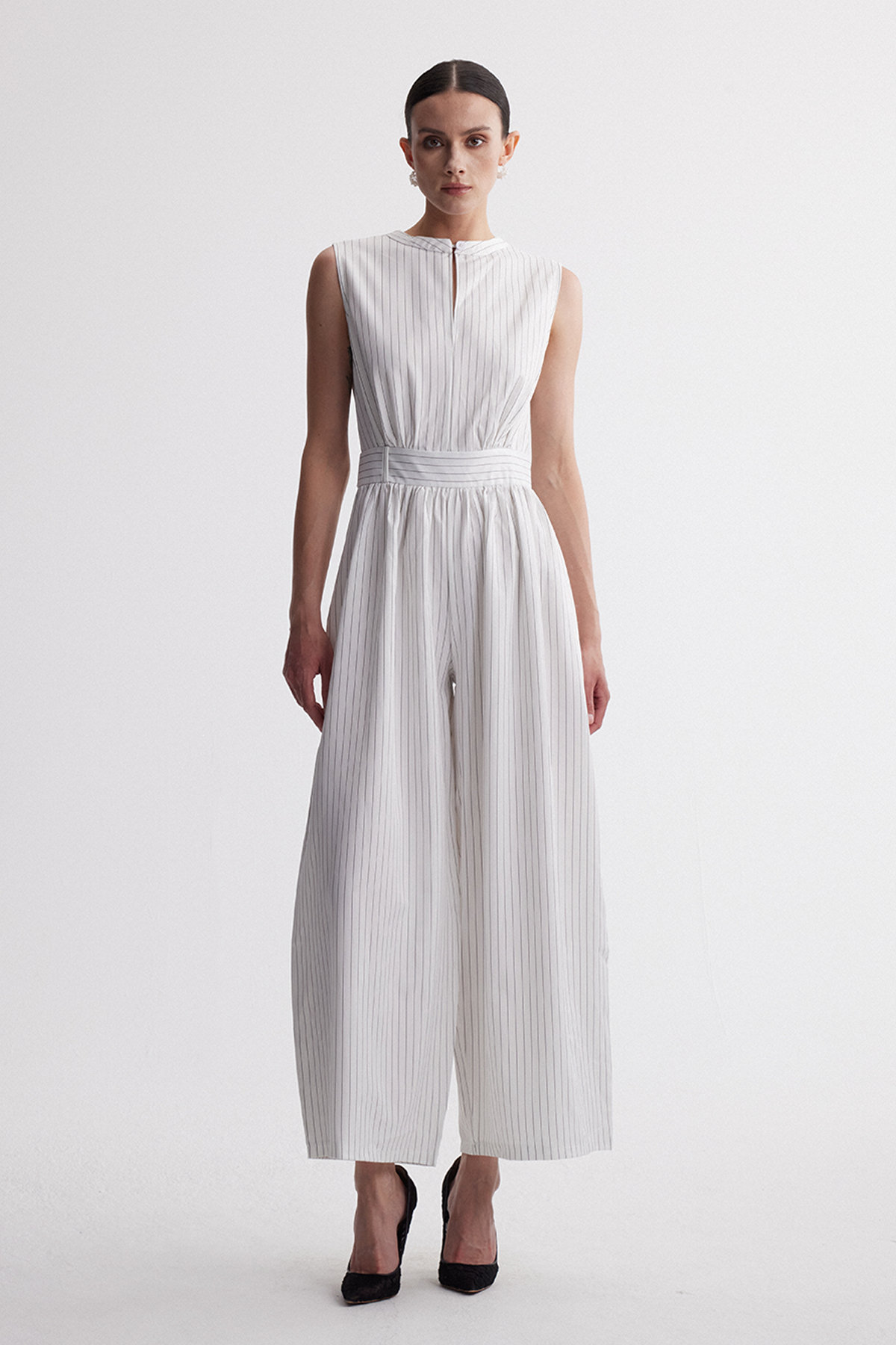 Hermanus Sleeveless Cutout Stripe Jumpsuit In White