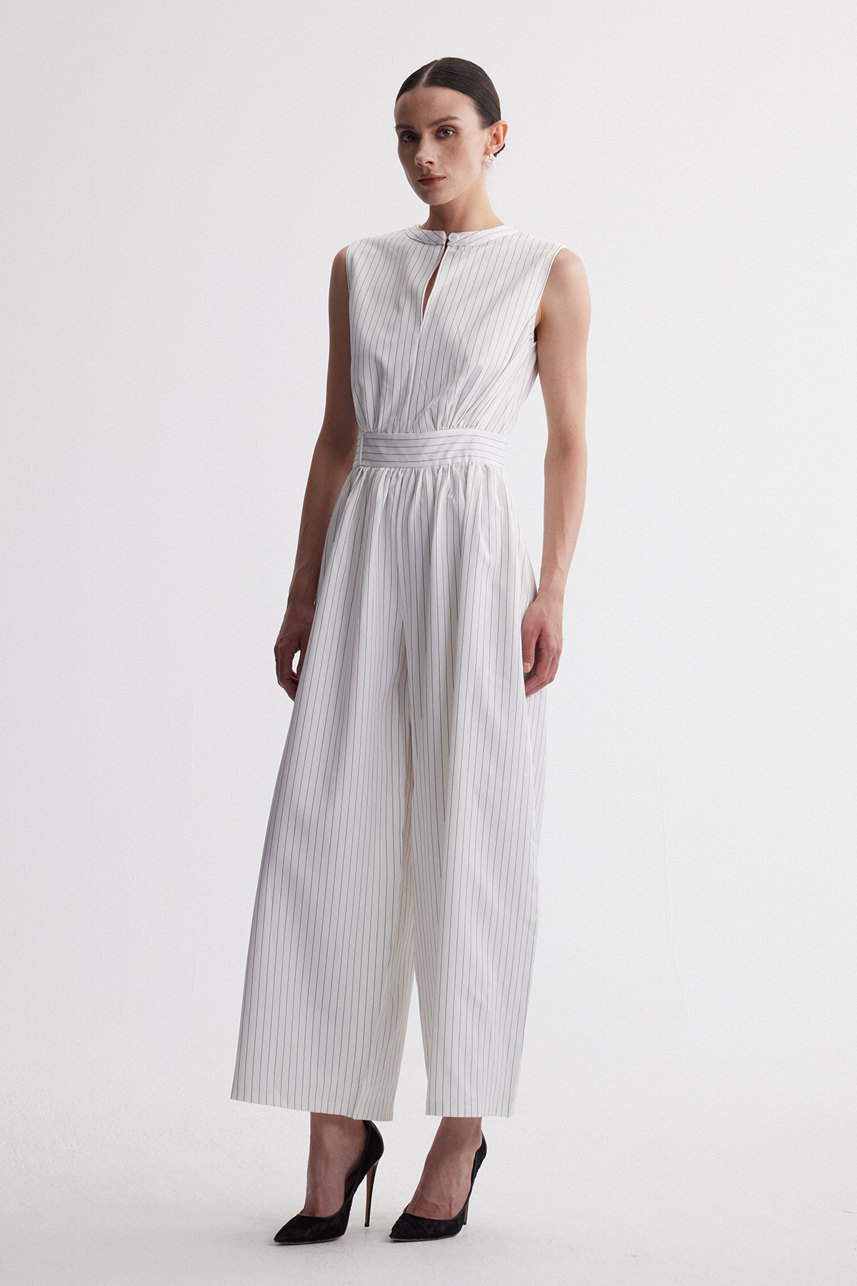 Hermanus Sleeveless Cutout Stripe Jumpsuit In White