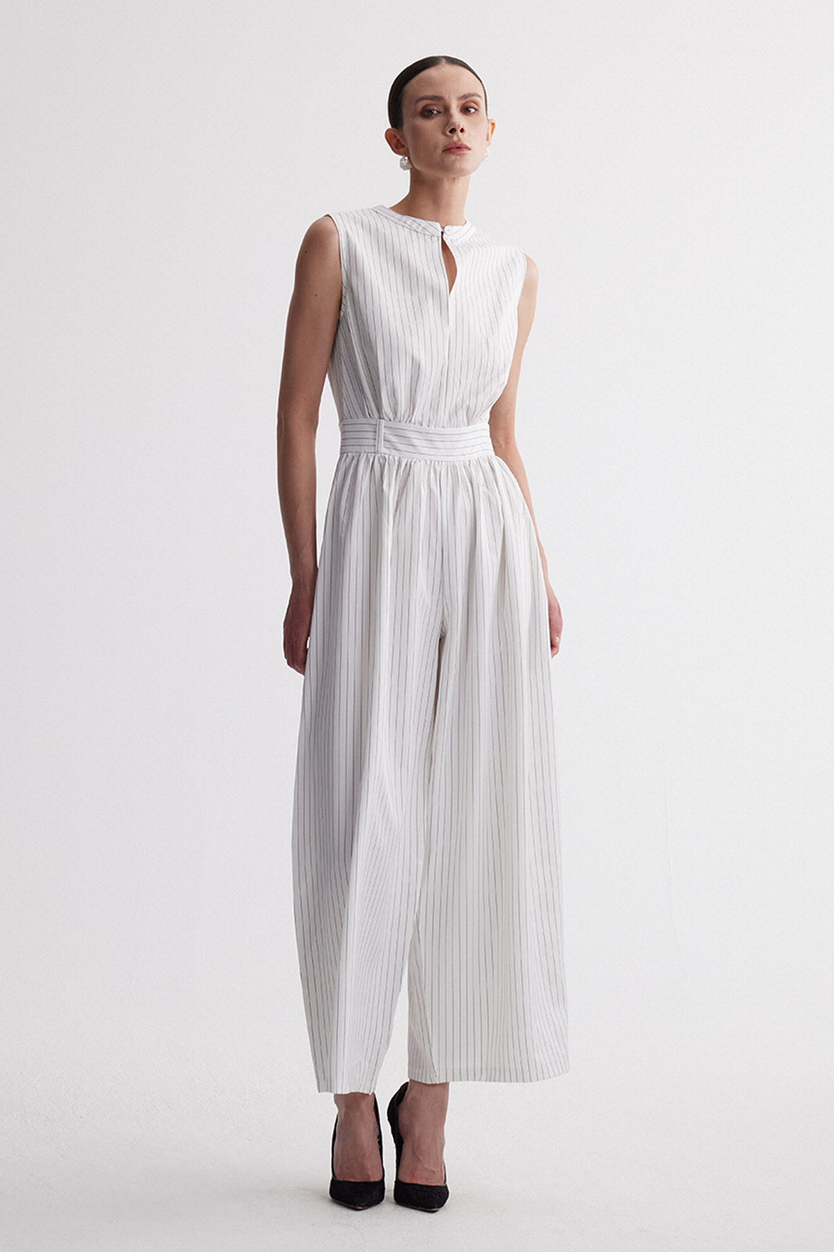 Hermanus Sleeveless Cutout Stripe Jumpsuit In White