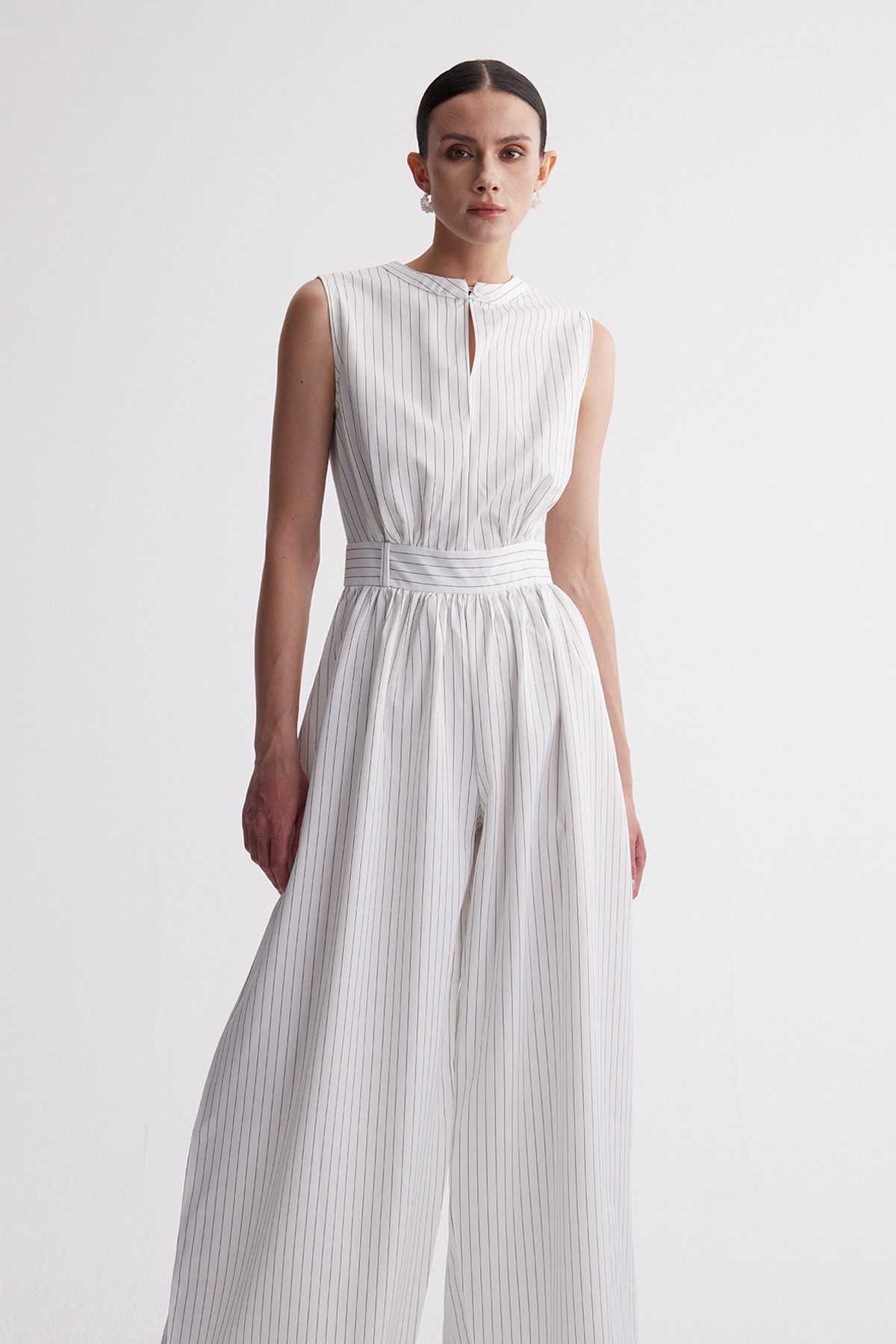 Hermanus Sleeveless Cutout Stripe Jumpsuit In White
