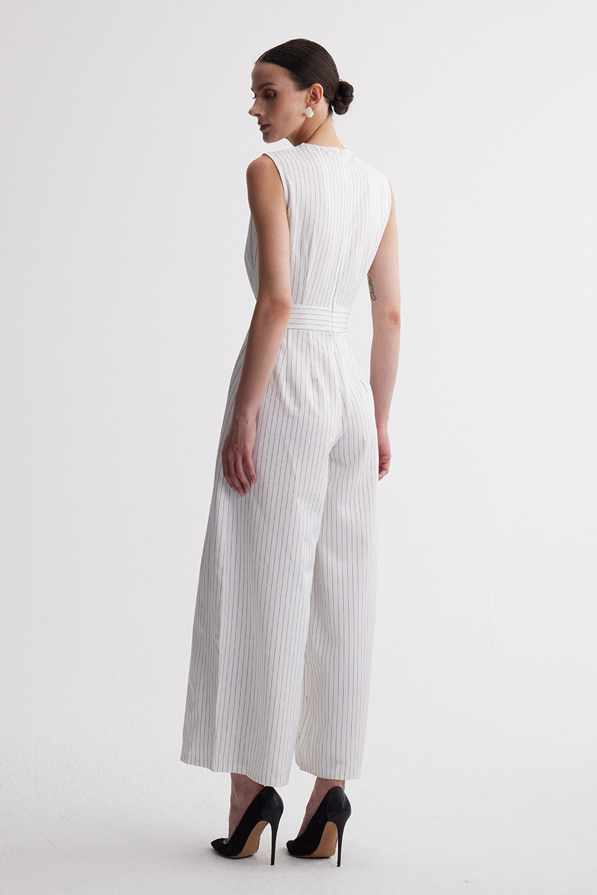 Hermanus Sleeveless Cutout Stripe Jumpsuit In White