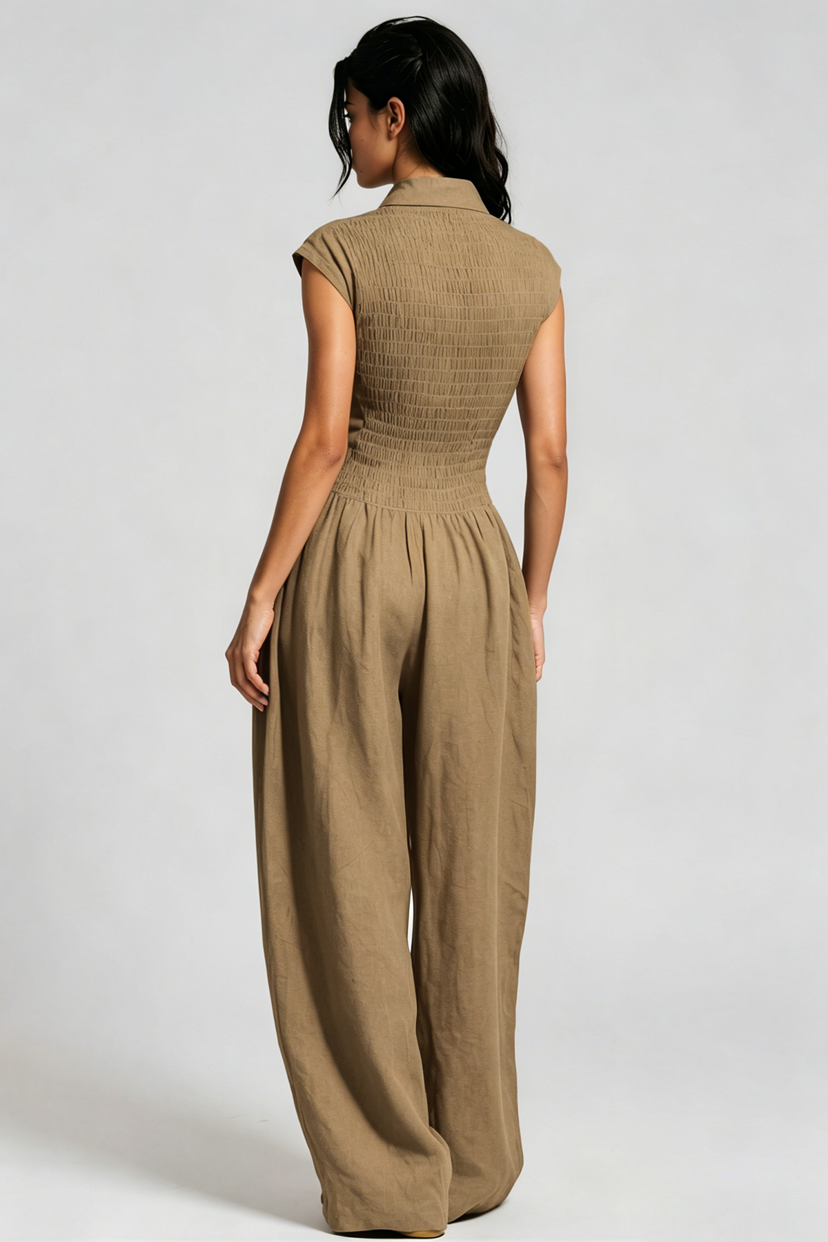 Hermanus V Neck Ruch Jumpsuit In Khaki