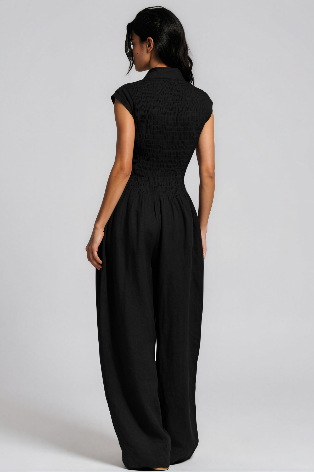 Hermanus V Neck Ruch Jumpsuit In Black