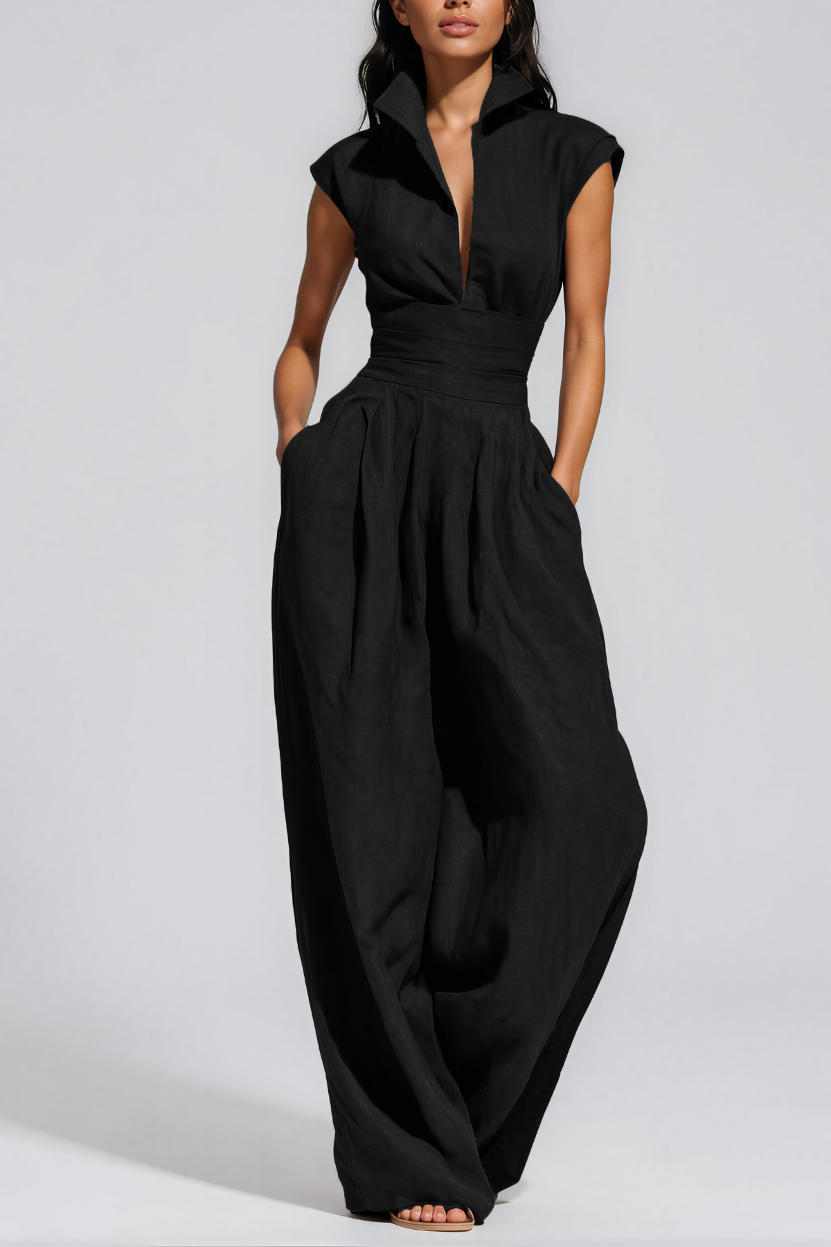 Hermanus V Neck Ruch Jumpsuit In Black
