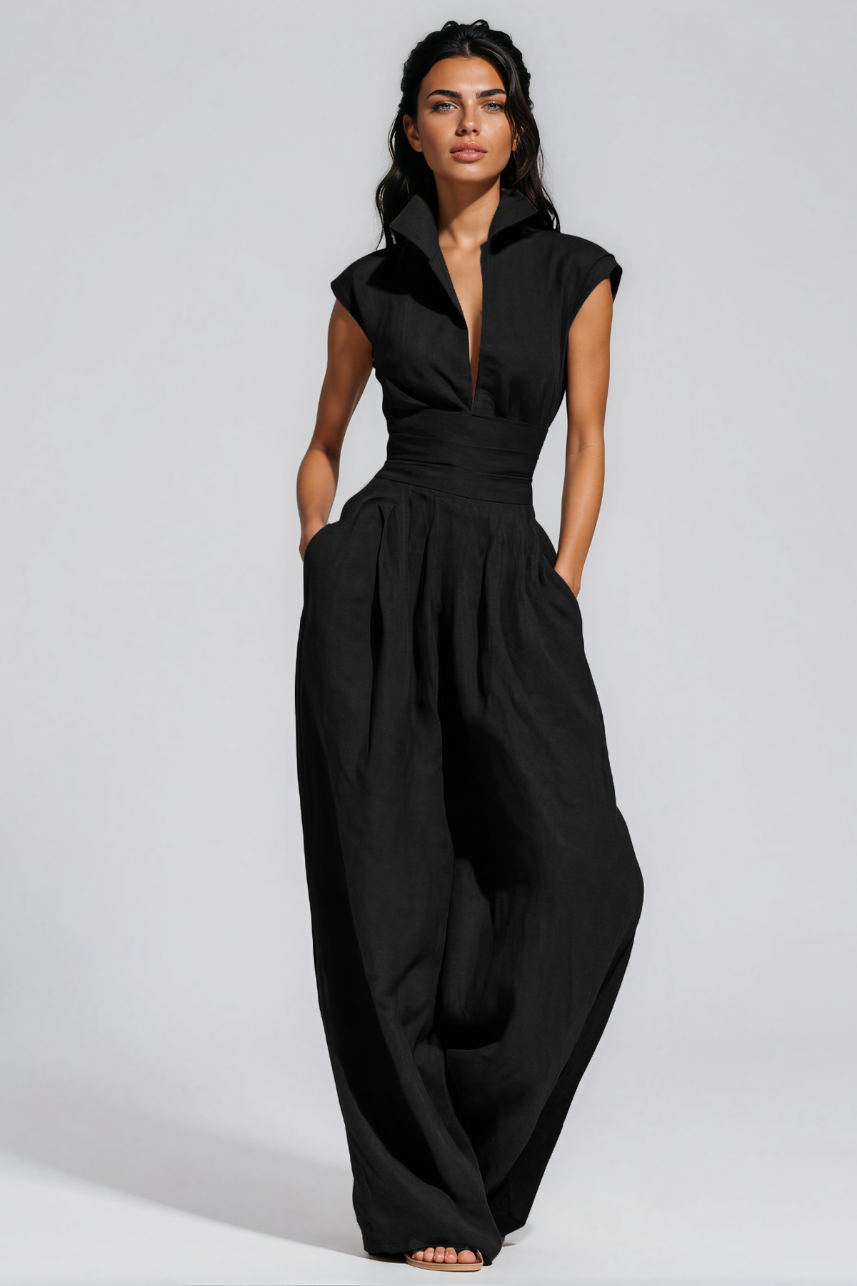 Hermanus V Neck Ruch Jumpsuit In Black