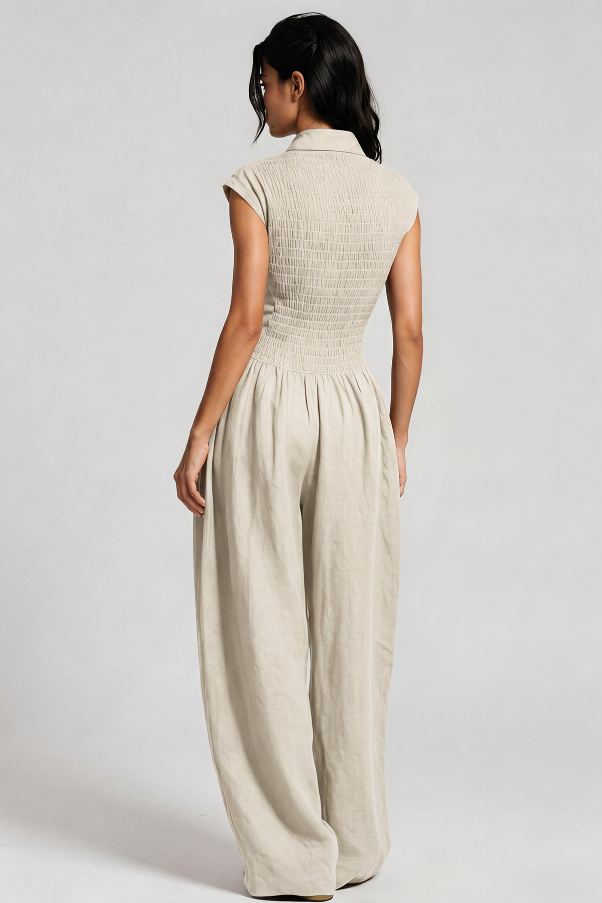 Hermanus V Neck Ruch Jumpsuit In Khaki