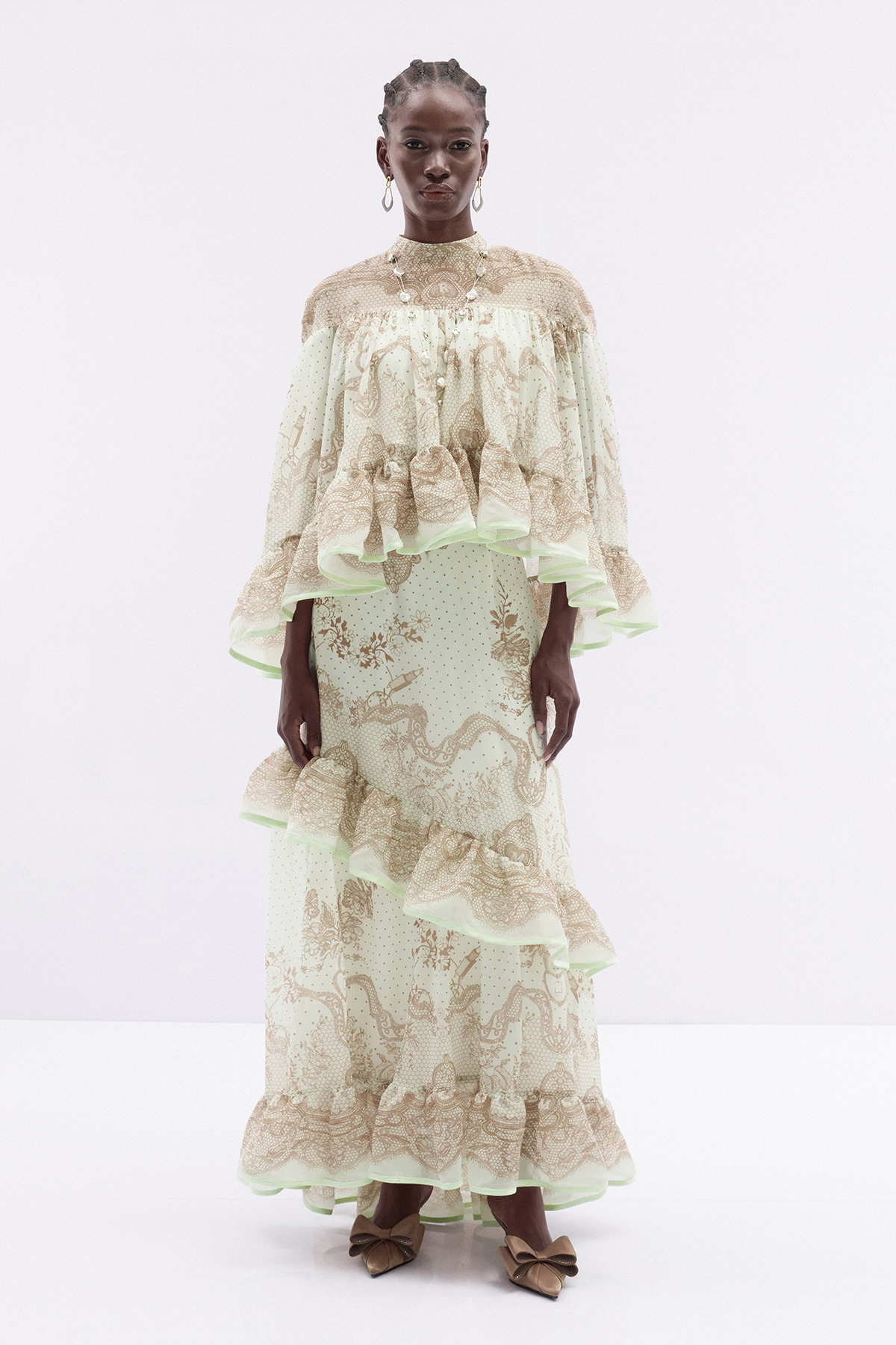 Hermokrates Cape Sleeve Ruffle Maxi Dress