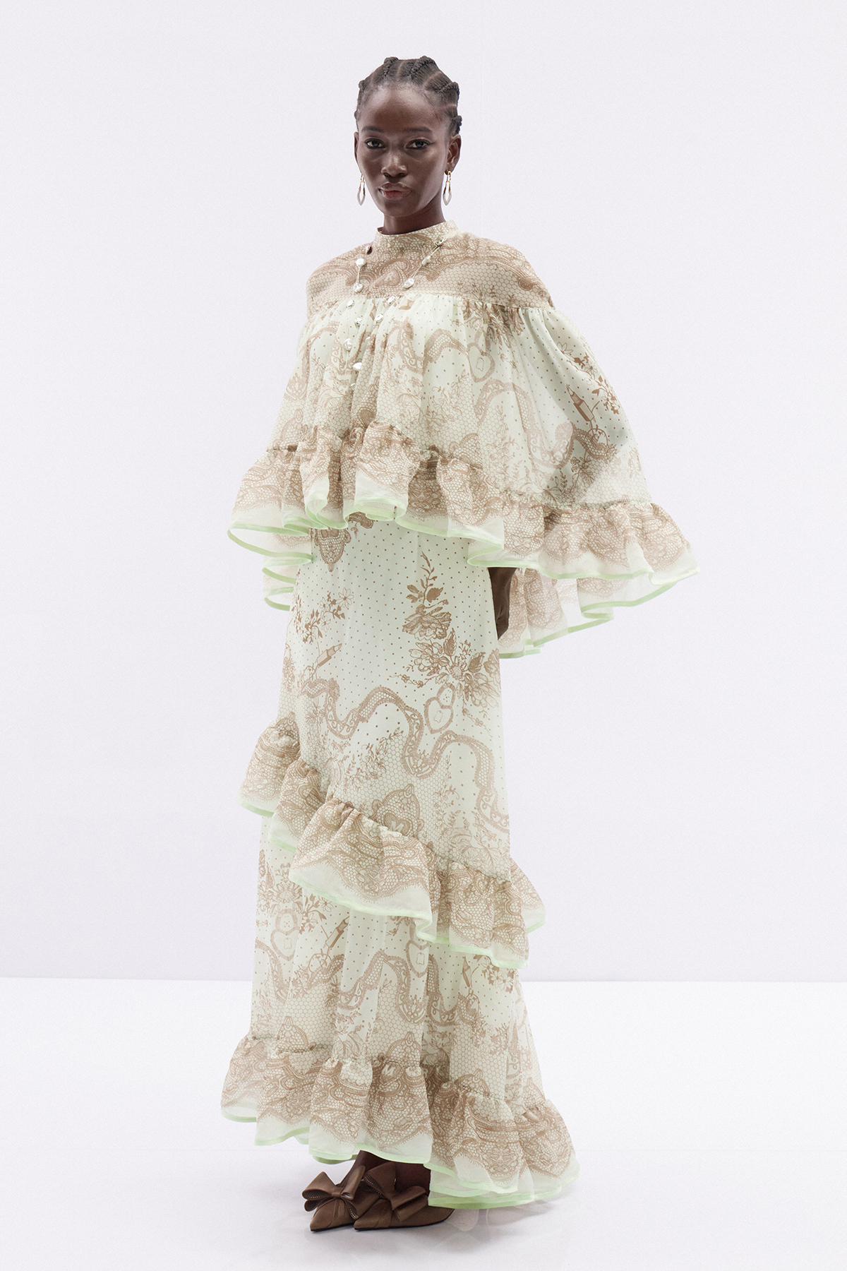 Hermokrates Cape Sleeve Ruffle Maxi Dress