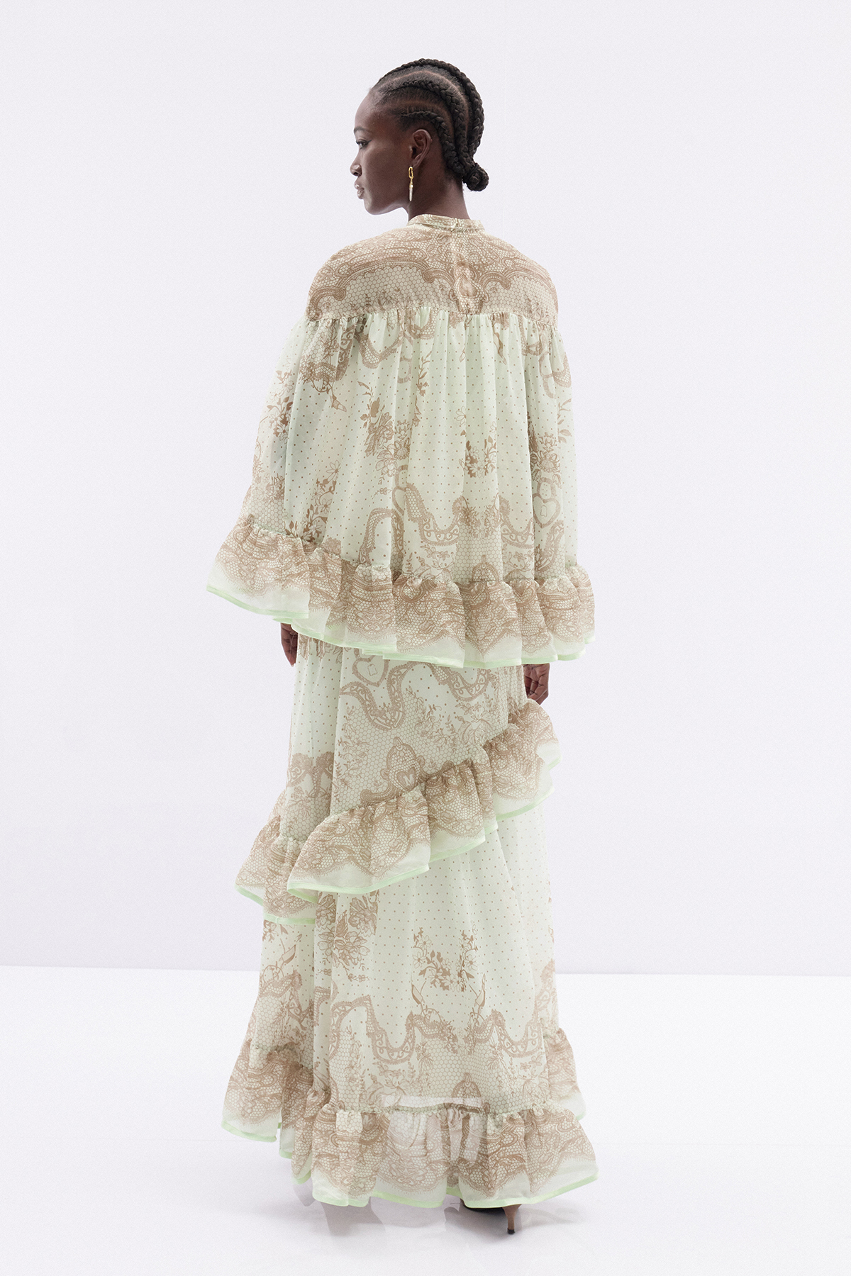 Hermokrates Cape Sleeve Ruffle Maxi Dress